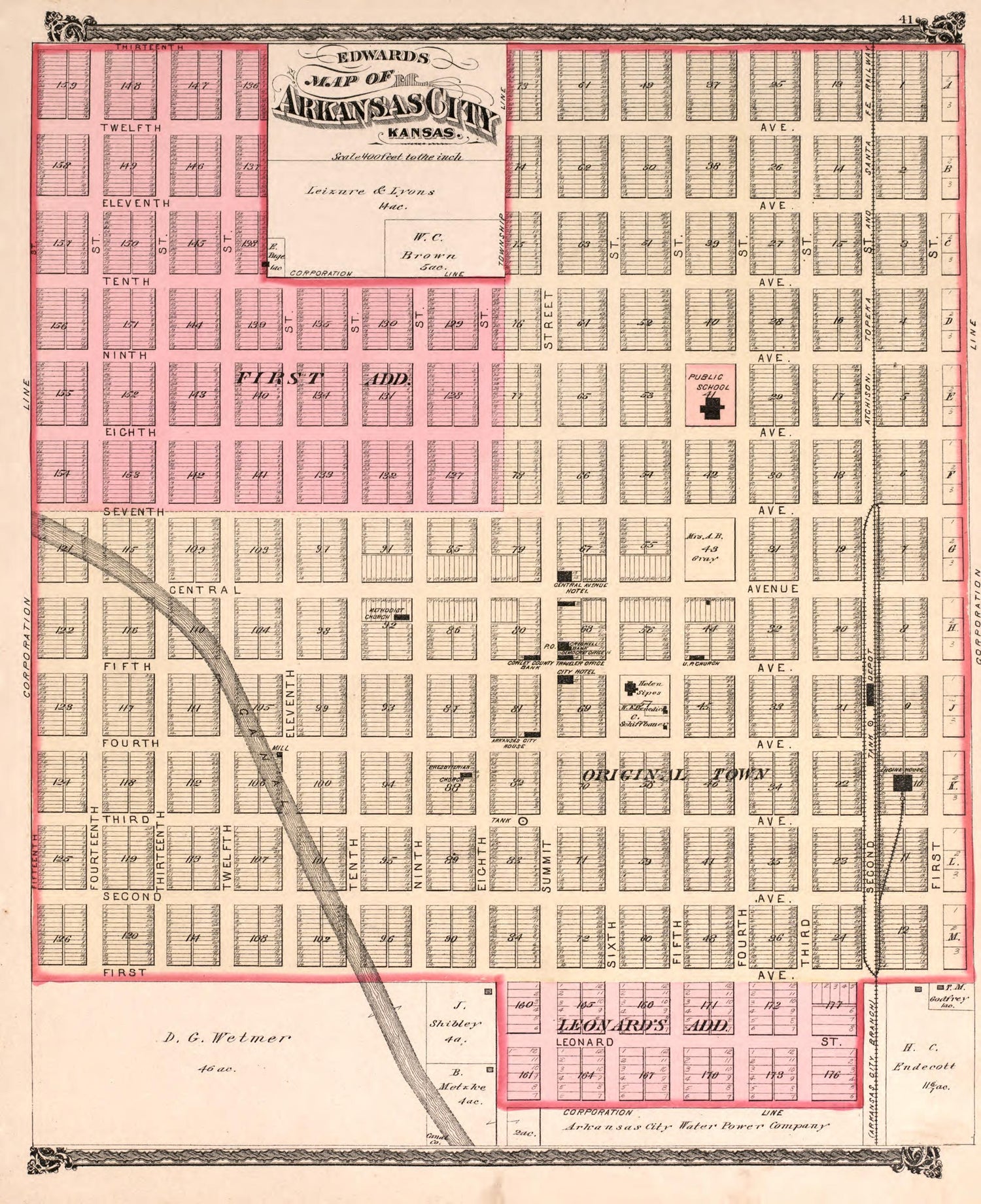 Arkansas, Kansas from Historical Atlas of Cowley County, Kansas 1882 by Relic Map Company