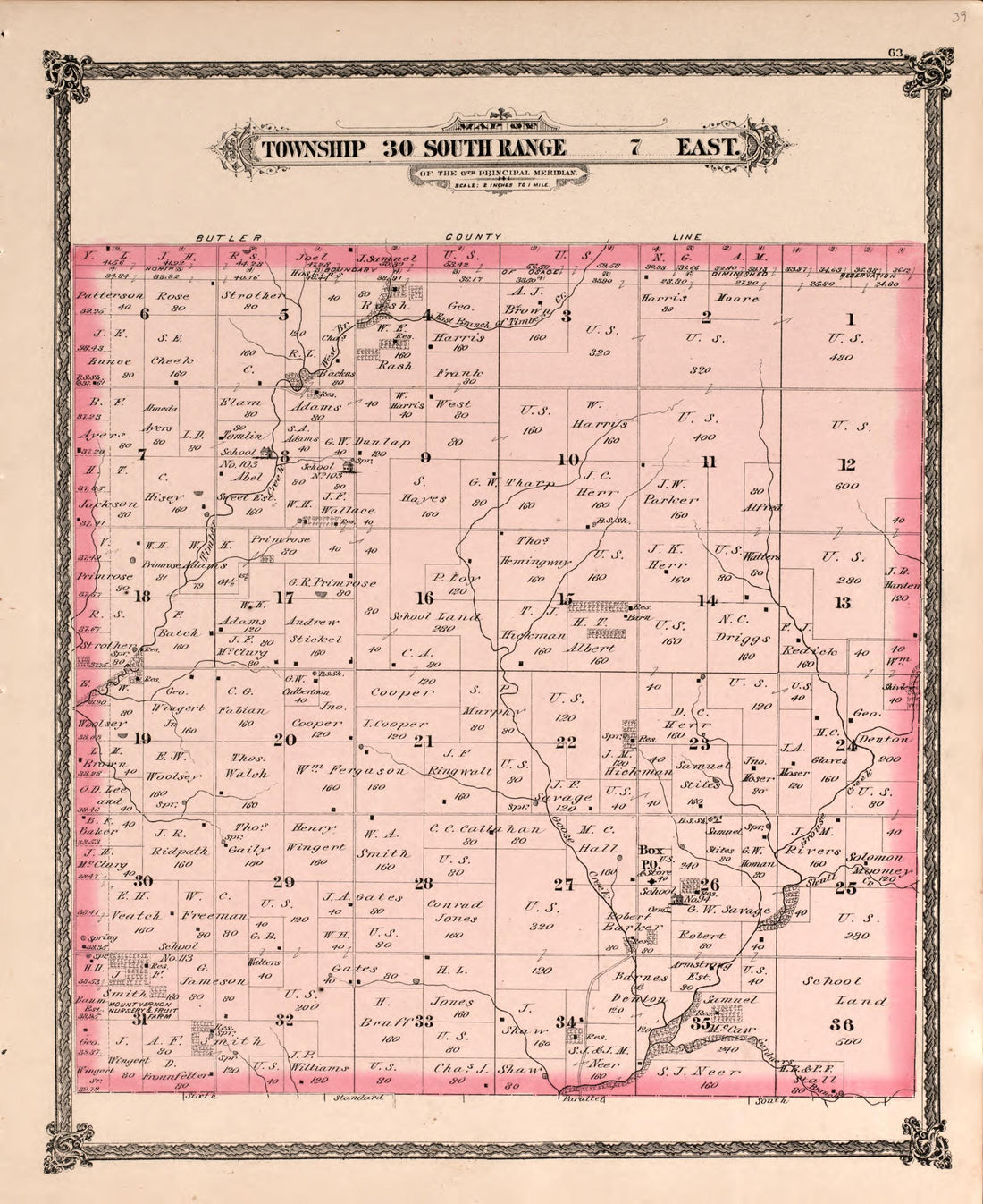 Township 30 South Range 7 East from Historical Atlas of Cowley County, Kansas 1882 by Relic Map Company