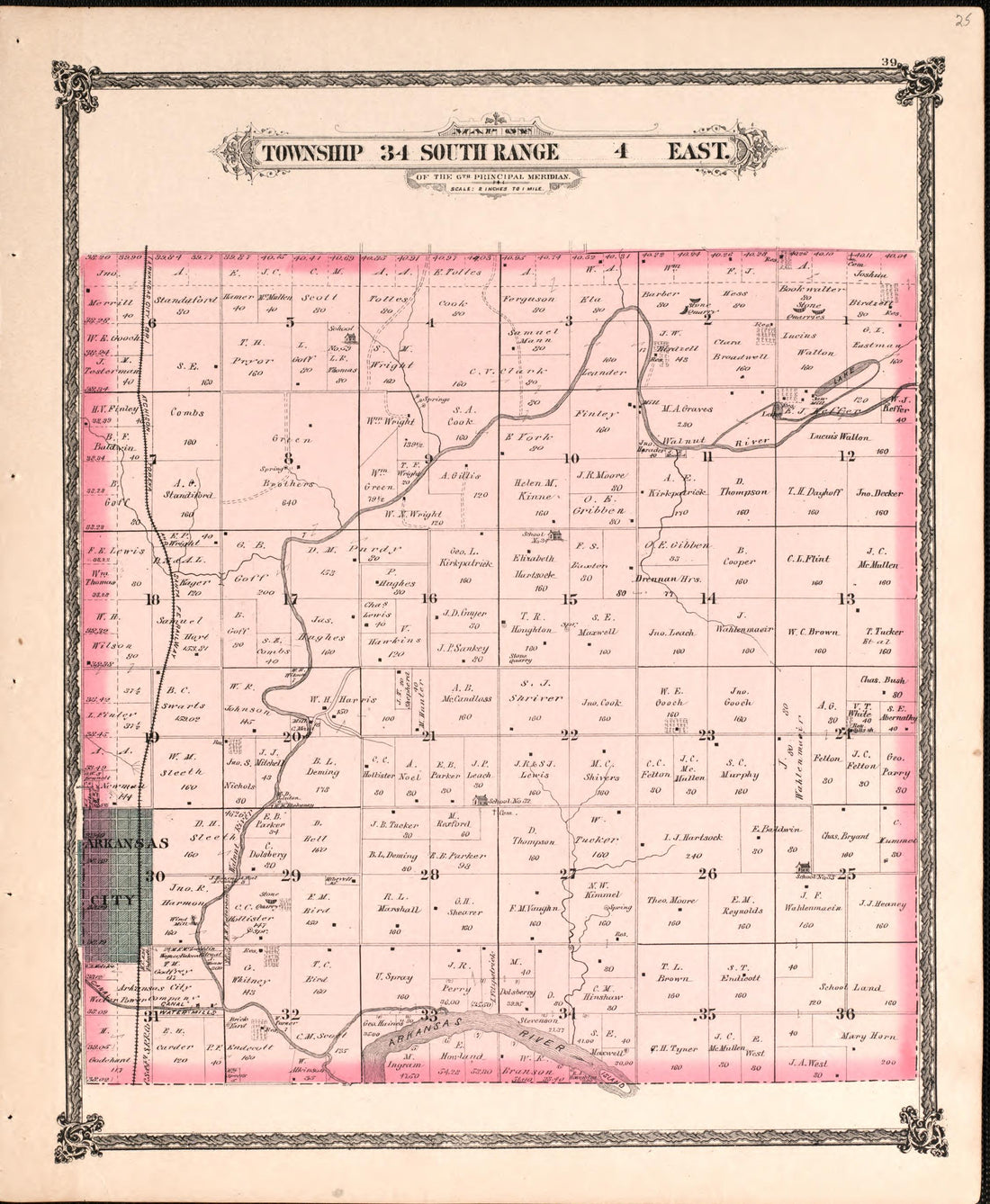 Township 34 South Range 4 East from Historical Atlas of Cowley County, Kansas 1882 by Relic Map Company
