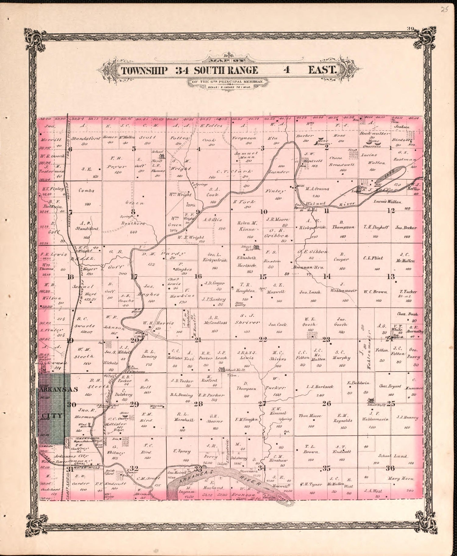 Township 34 South Range 4 East from Historical Atlas of Cowley County, Kansas 1882 by Relic Map Company