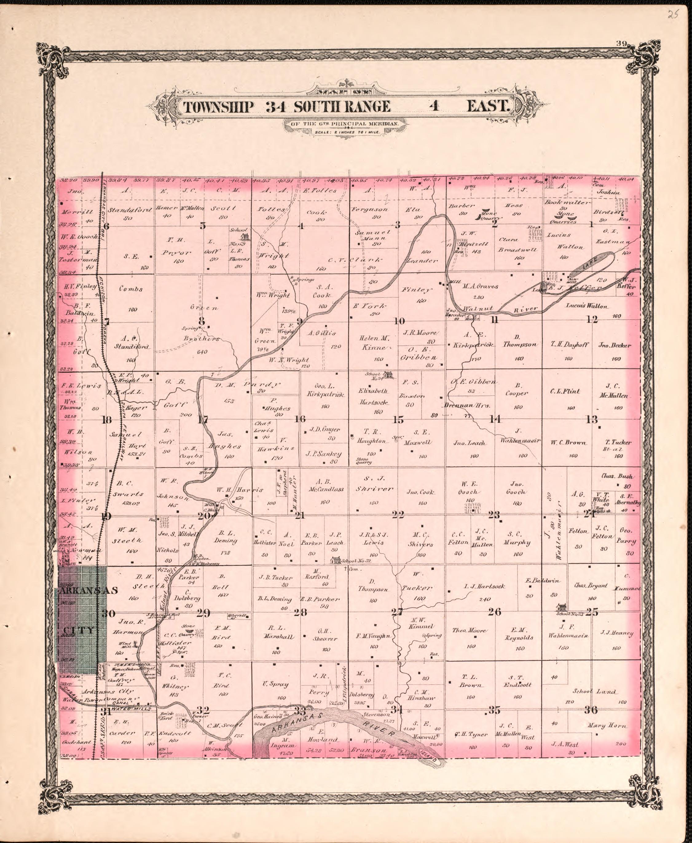 Township 34 South Range 4 East from Historical Atlas of Cowley County, Kansas 1882 by Relic Map Company