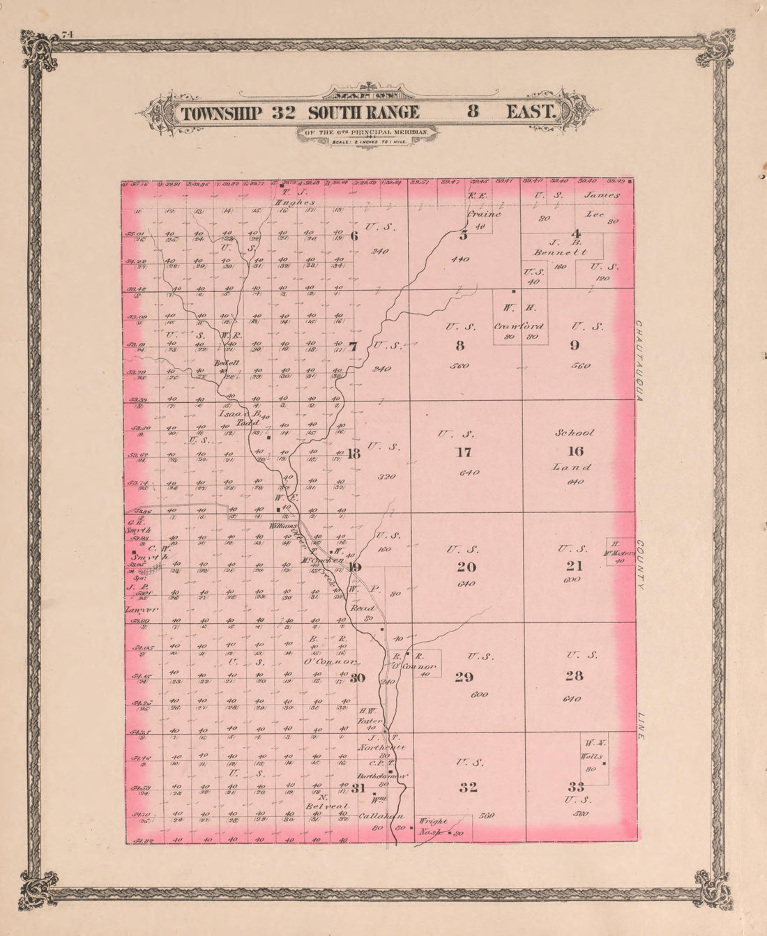 Township 32 South Range 8 East from Historical Atlas of Cowley County, Kansas 1882 by Relic Map Company