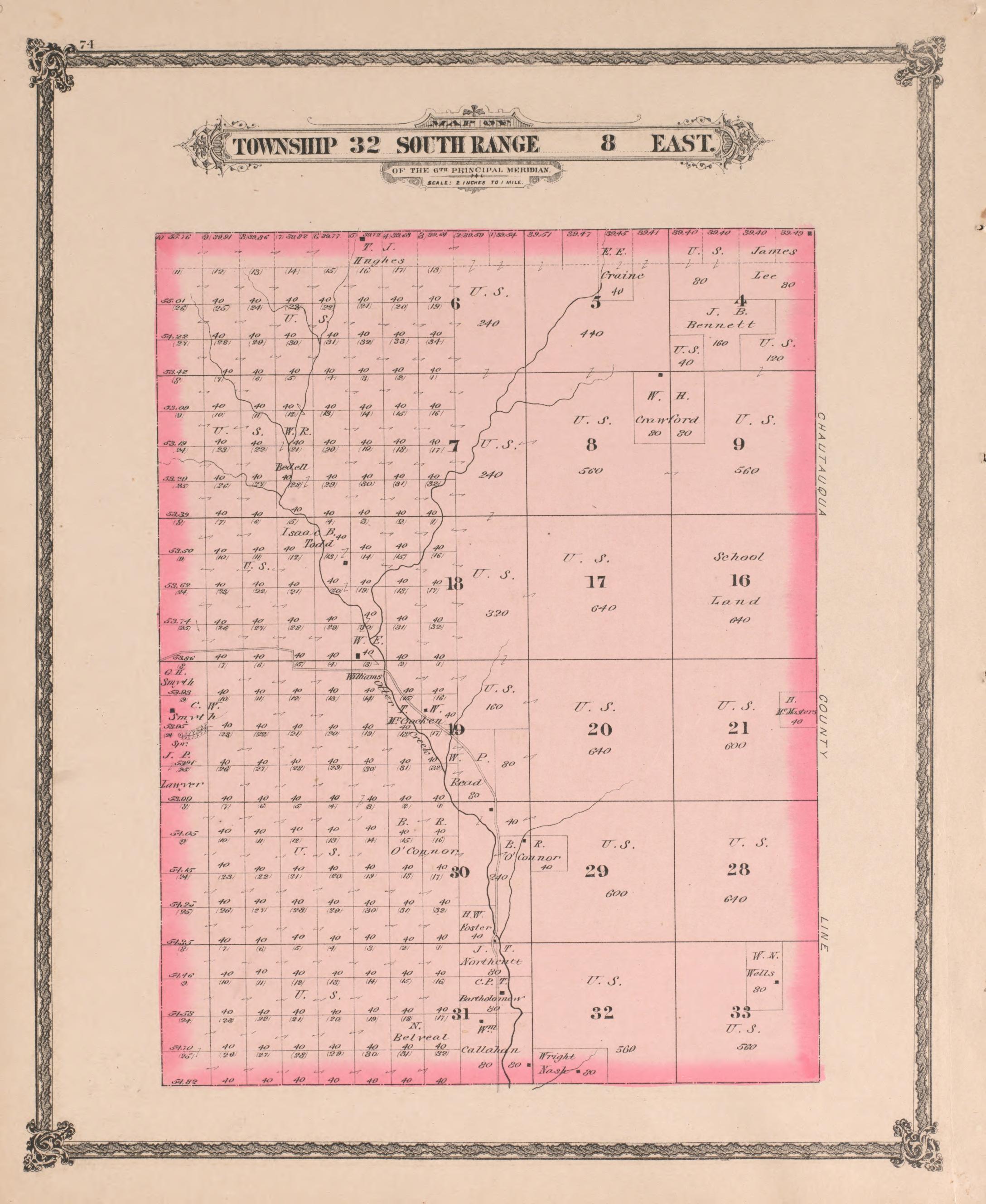 Township 32 South Range 8 East from Historical Atlas of Cowley County, Kansas 1882 by Relic Map Company