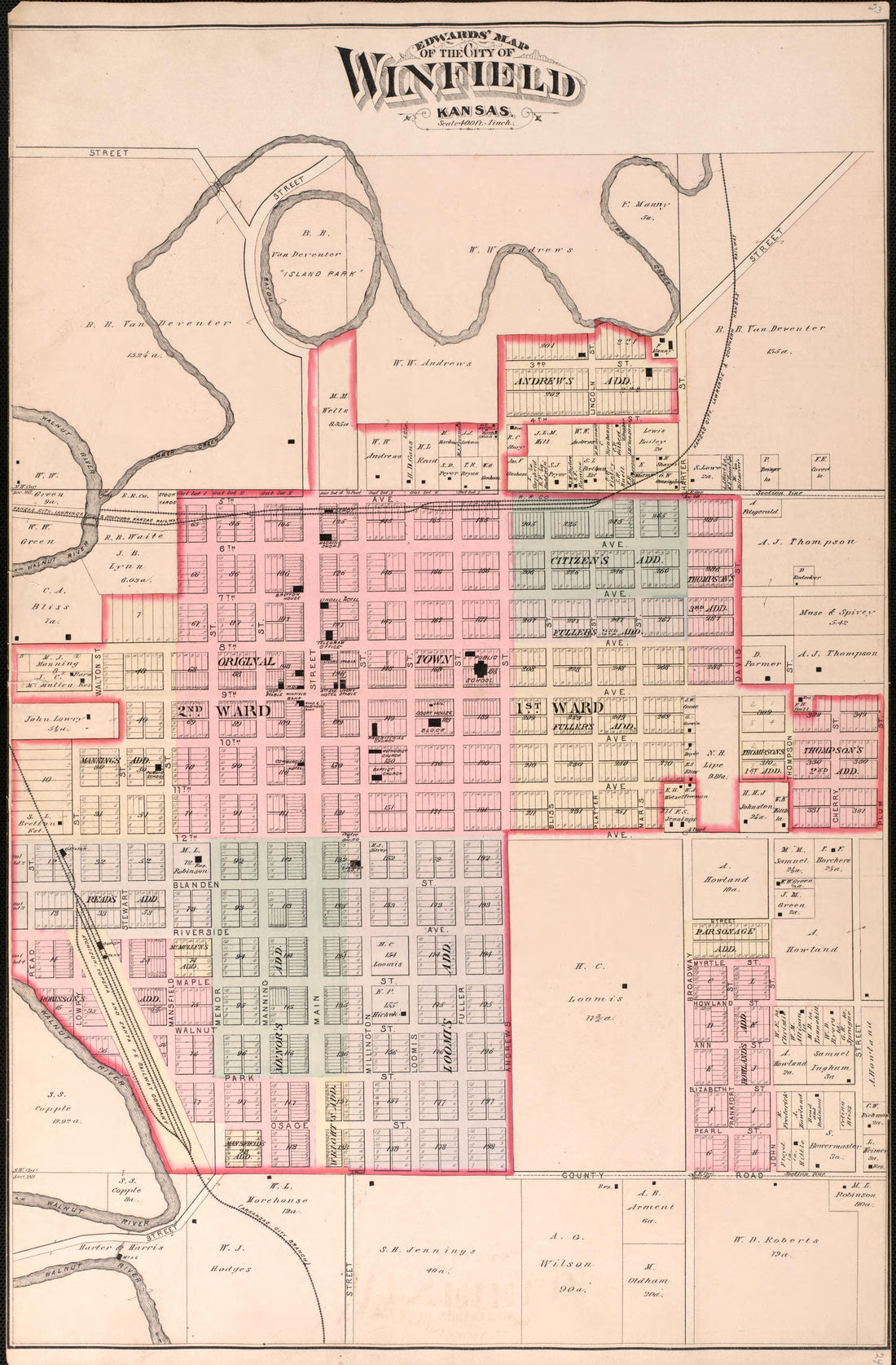 Winfield, Kansas from Historical Atlas of Cowley County, Kansas 1882 by Relic Map Company