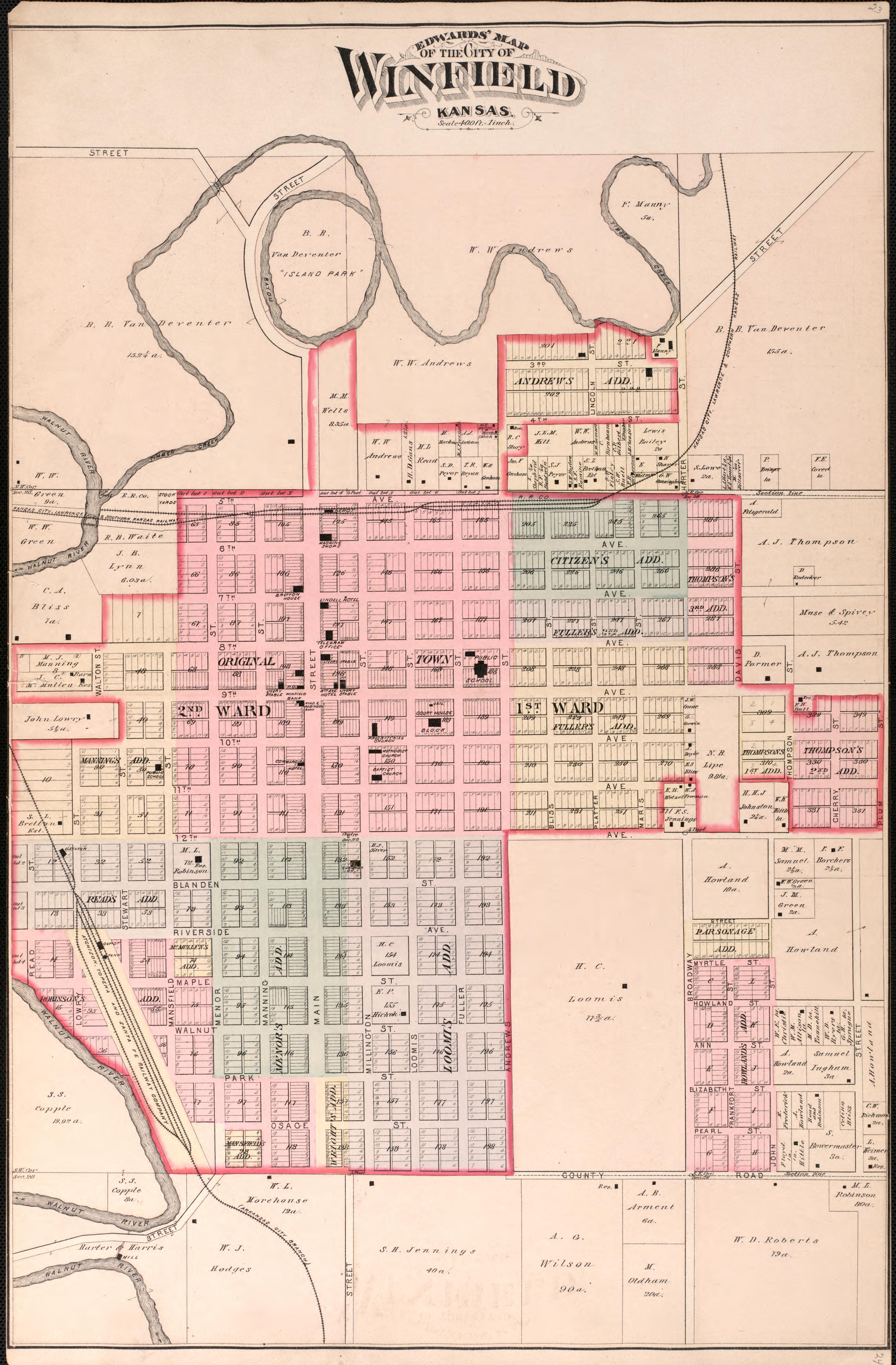 Winfield, Kansas from Historical Atlas of Cowley County, Kansas 1882 by Relic Map Company