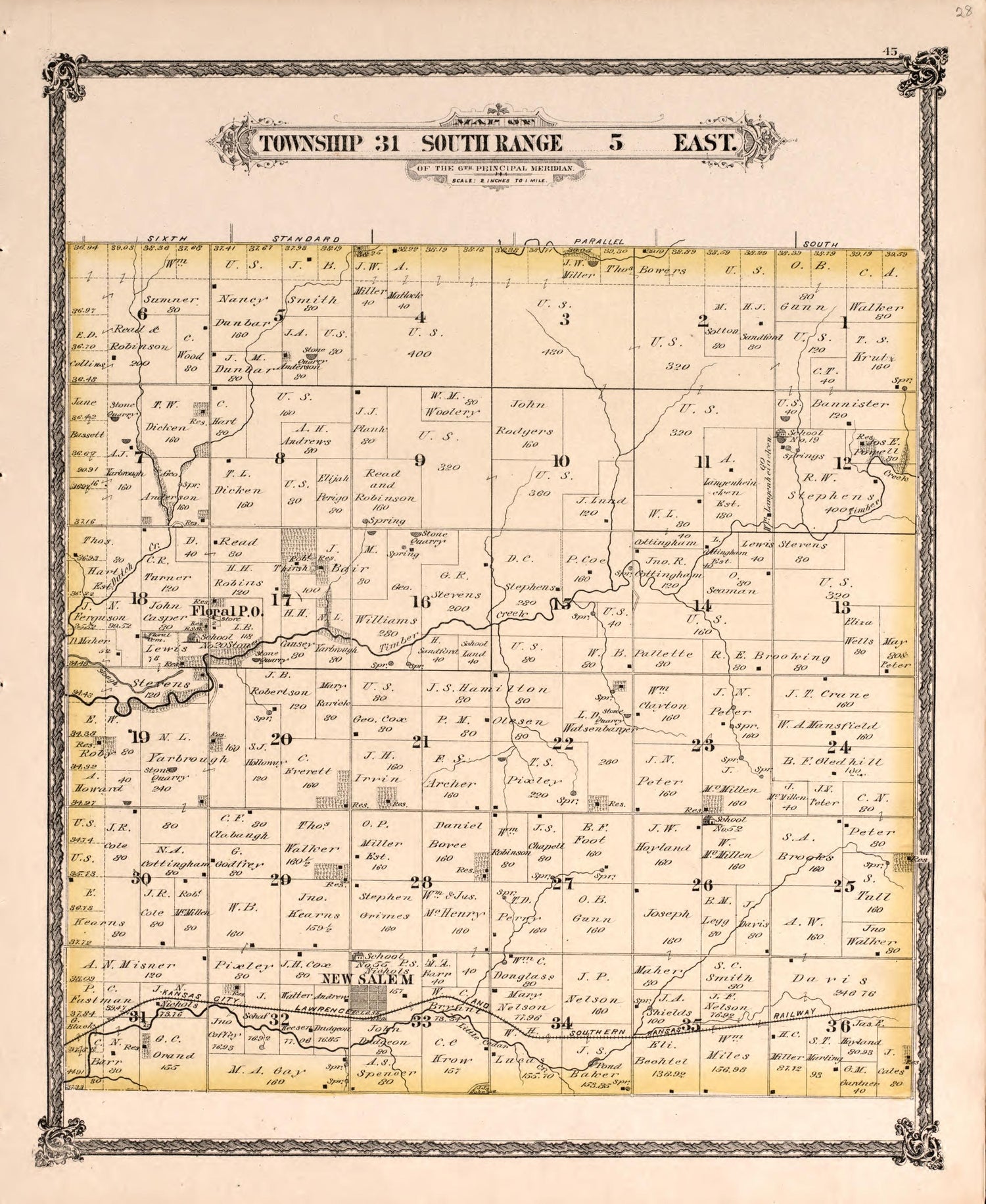 Township 31 South Range 5 East from Historical Atlas of Cowley County, Kansas 1882 by Relic Map Company
