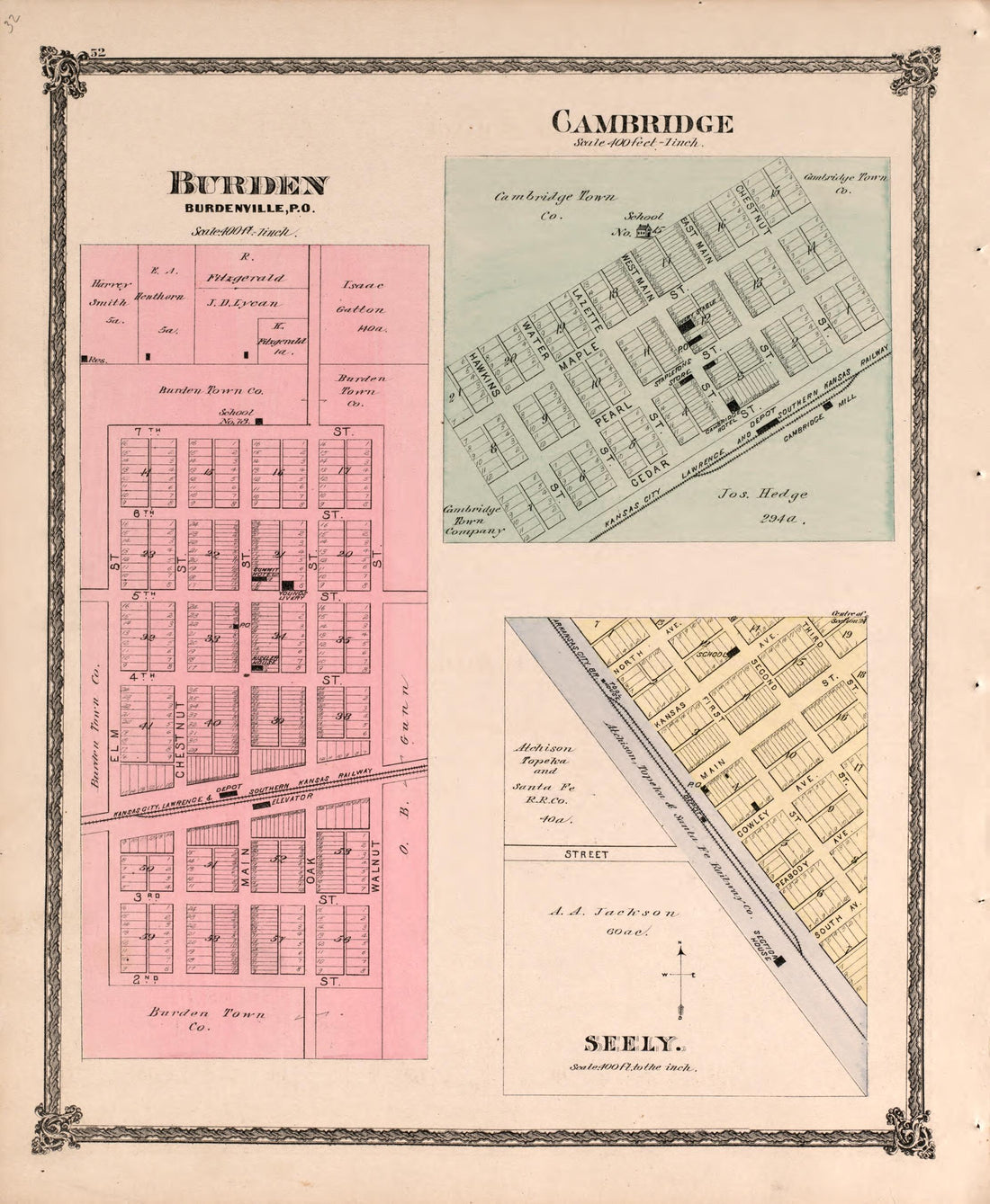 Map of Burden and Cambridge from Historical Atlas of Cowley County, Kansas 1882 by Relic Map Company