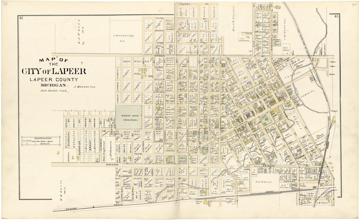 Map of the City of Lapeer from Atlas and Directory of Lapeer County, Michigan 1893 by Relic Map Company
