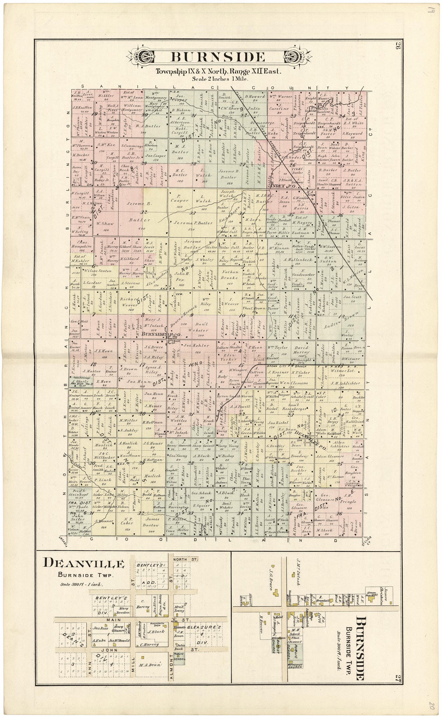 Burnside from Atlas and Directory of Lapeer County, Michigan 1893 by Relic Map Company