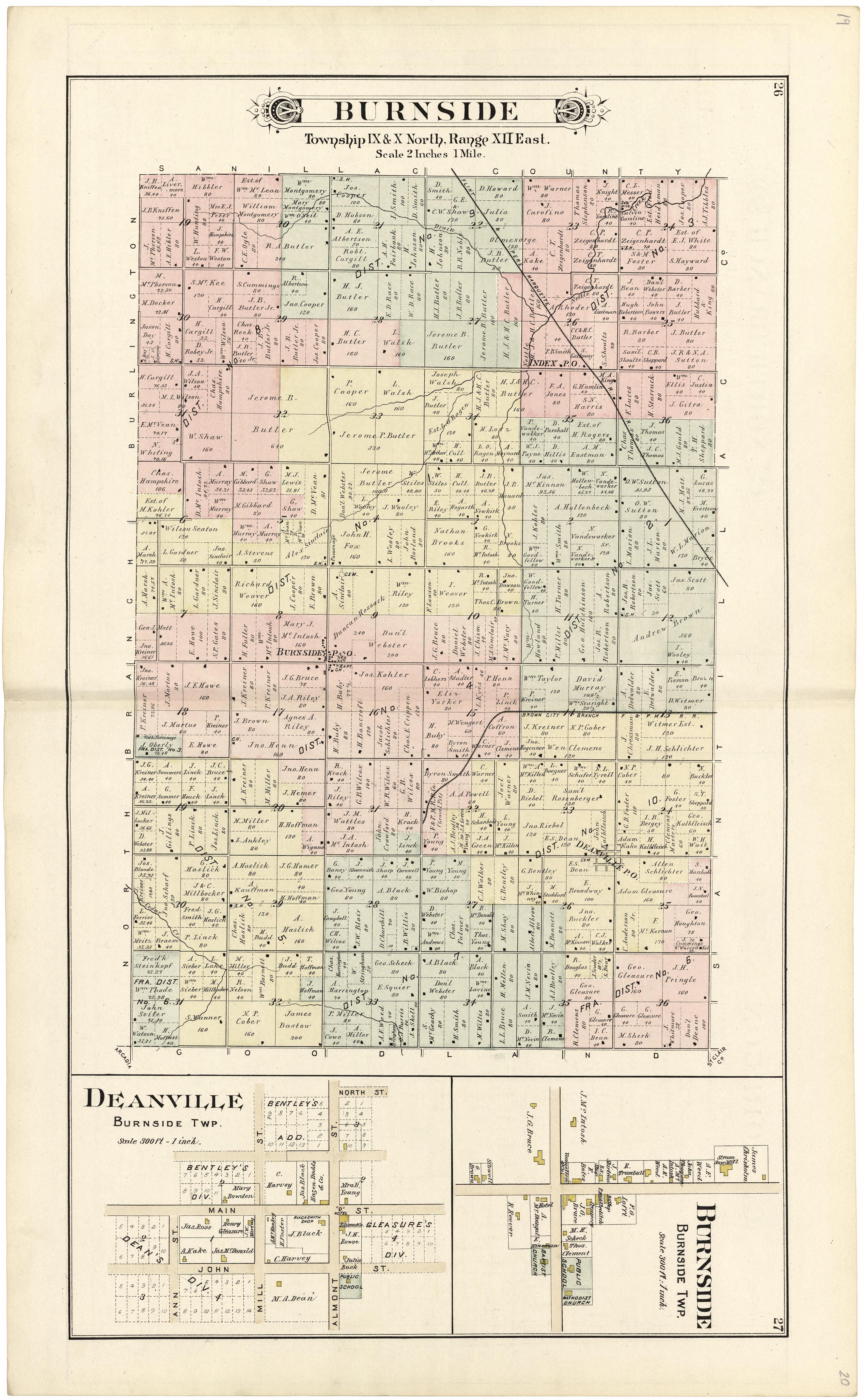 Burnside from Atlas and Directory of Lapeer County, Michigan 1893 by Relic Map Company