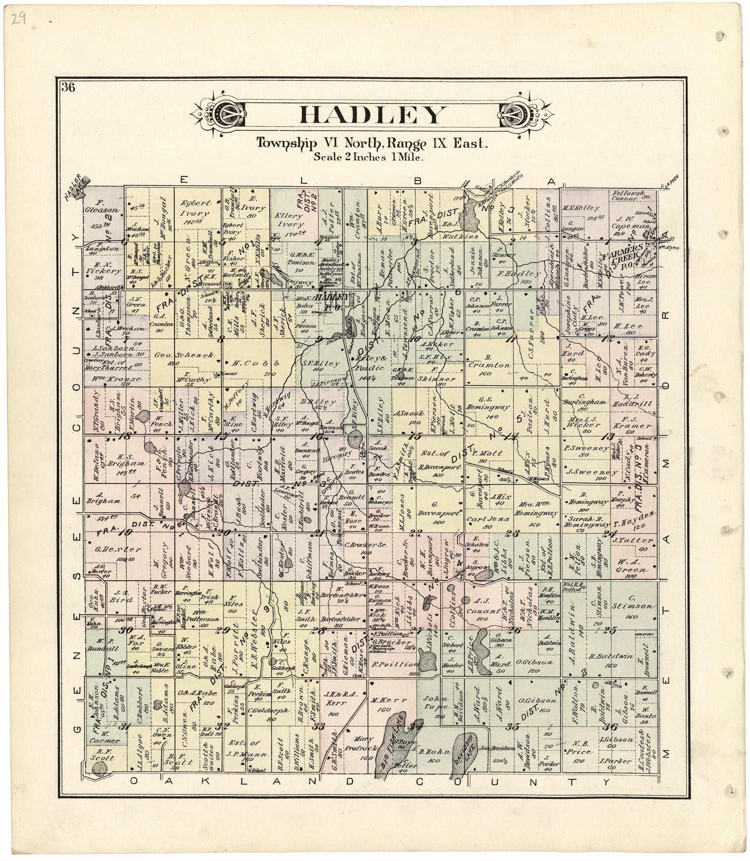 Hadley from Atlas and Directory of Lapeer County, Michigan 1893 by Relic Map Company