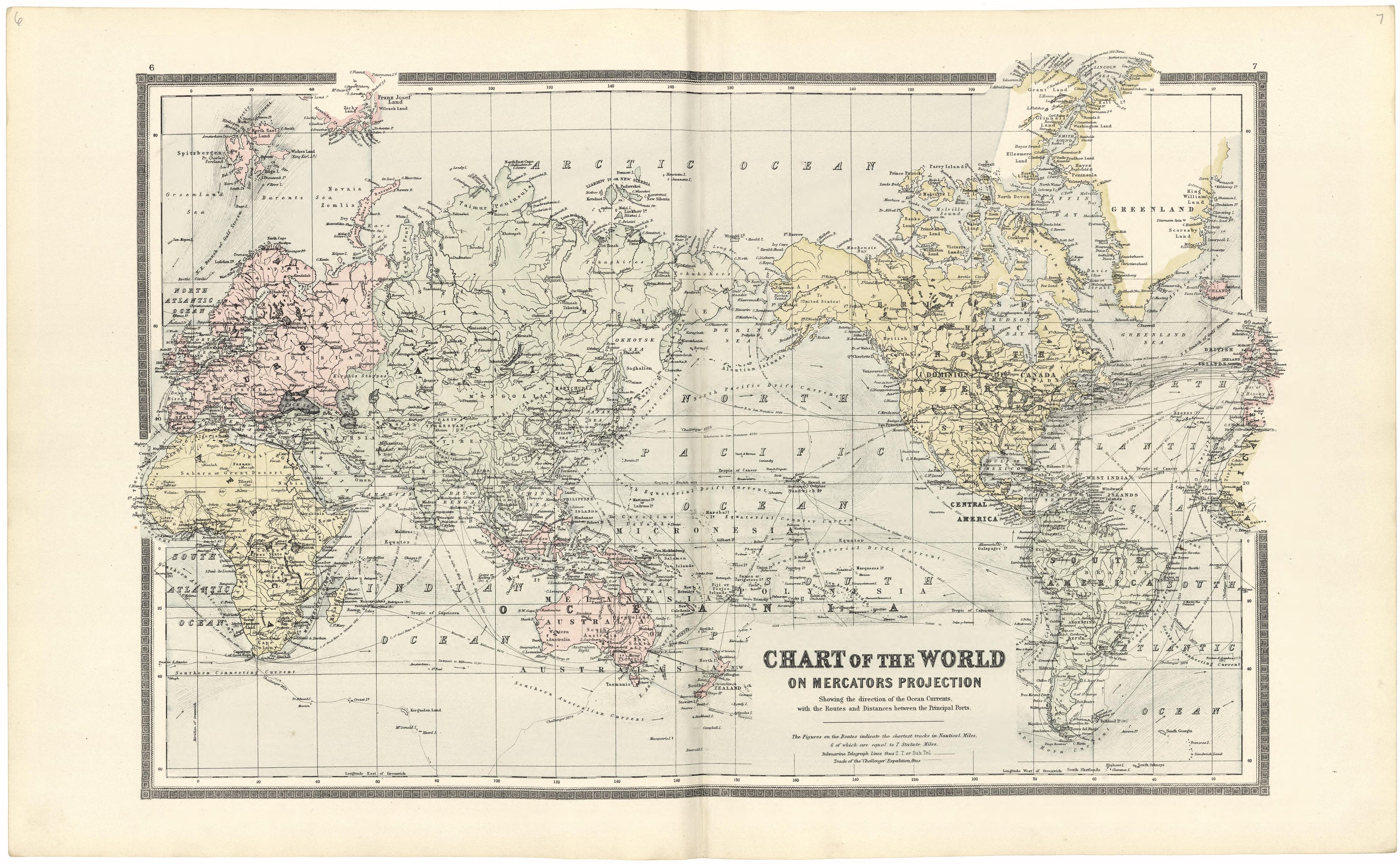 Chart of the World On Mercators Projection from Atlas and Directory of Lapeer County, Michigan 1893 by Relic Map Company