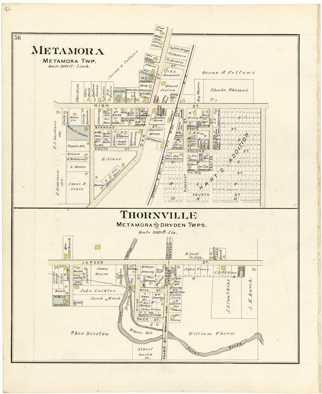 Metamora; Thornville from Atlas and Directory of Lapeer County, Michigan 1893 by Relic Map Company