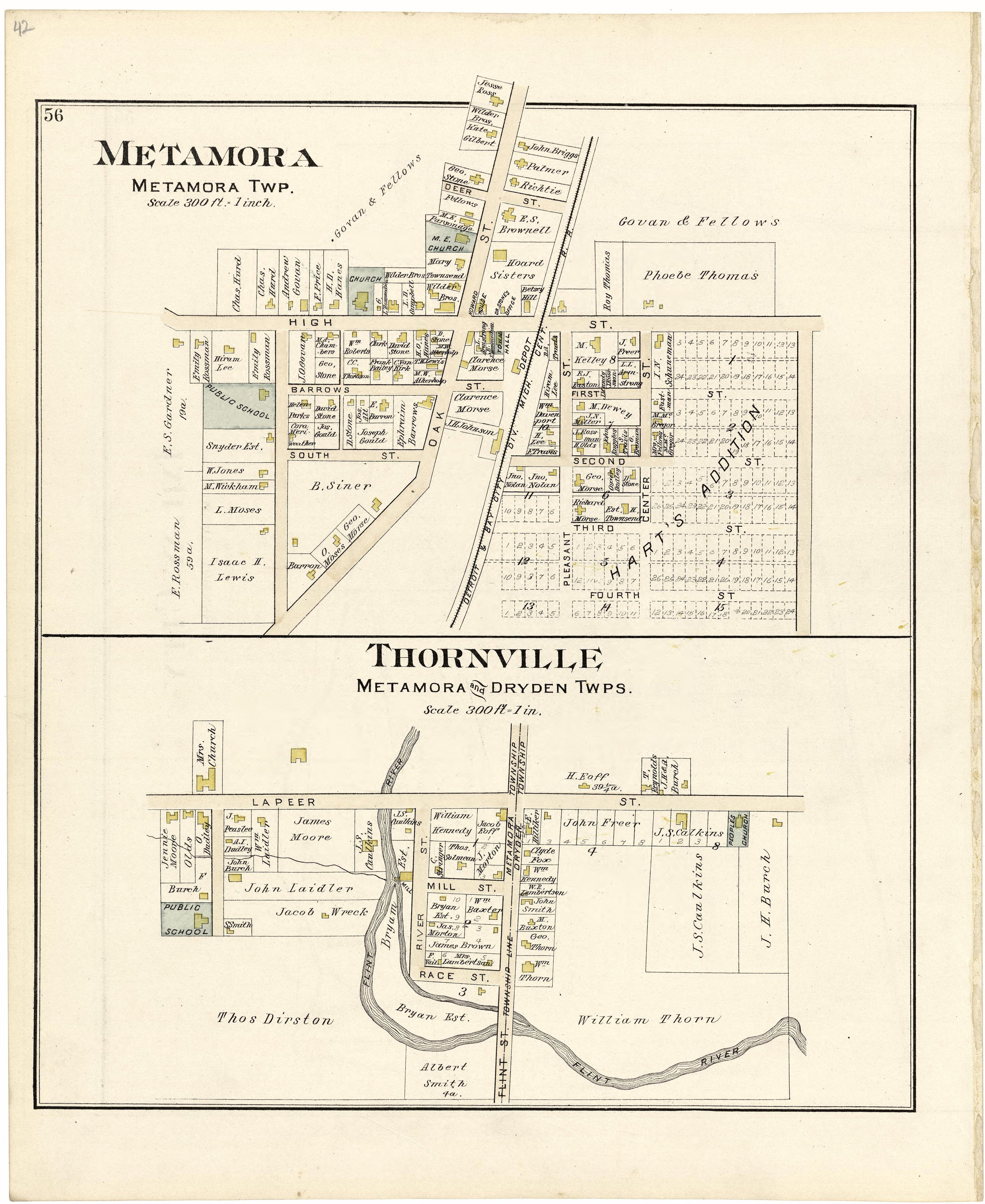 Metamora; Thornville from Atlas and Directory of Lapeer County, Michigan 1893 by Relic Map Company