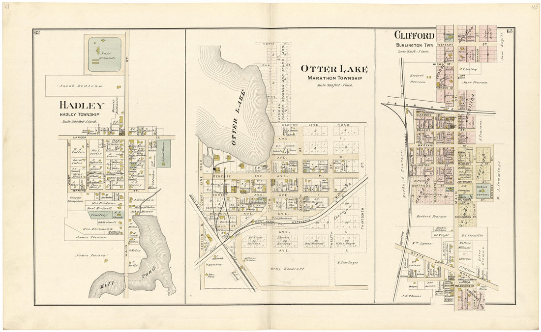 Hadley; Otter Lake; Clifford from Atlas and Directory of Lapeer County, Michigan 1893 by Relic Map Company