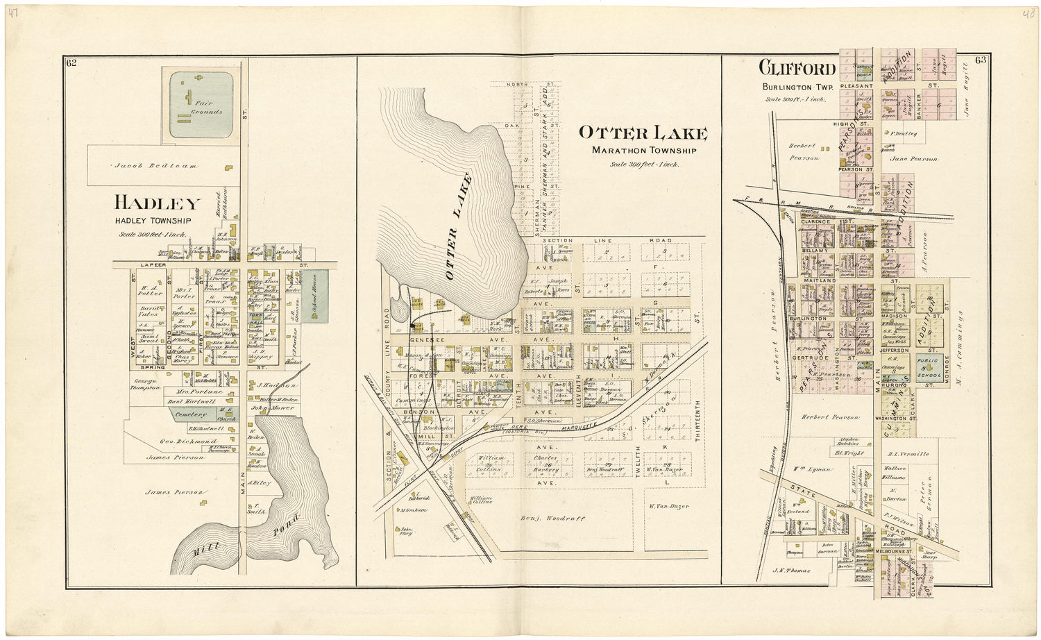 Hadley; Otter Lake; Clifford from Atlas and Directory of Lapeer County, Michigan 1893 by Relic Map Company