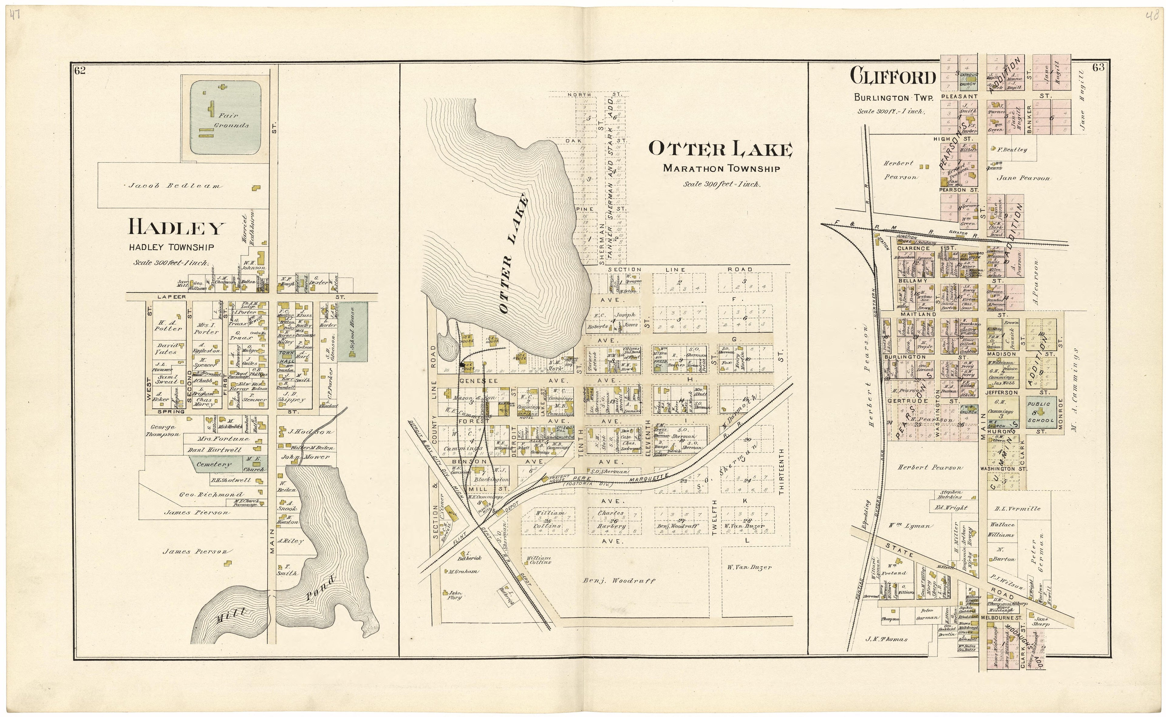 Hadley; Otter Lake; Clifford from Atlas and Directory of Lapeer County, Michigan 1893 by Relic Map Company