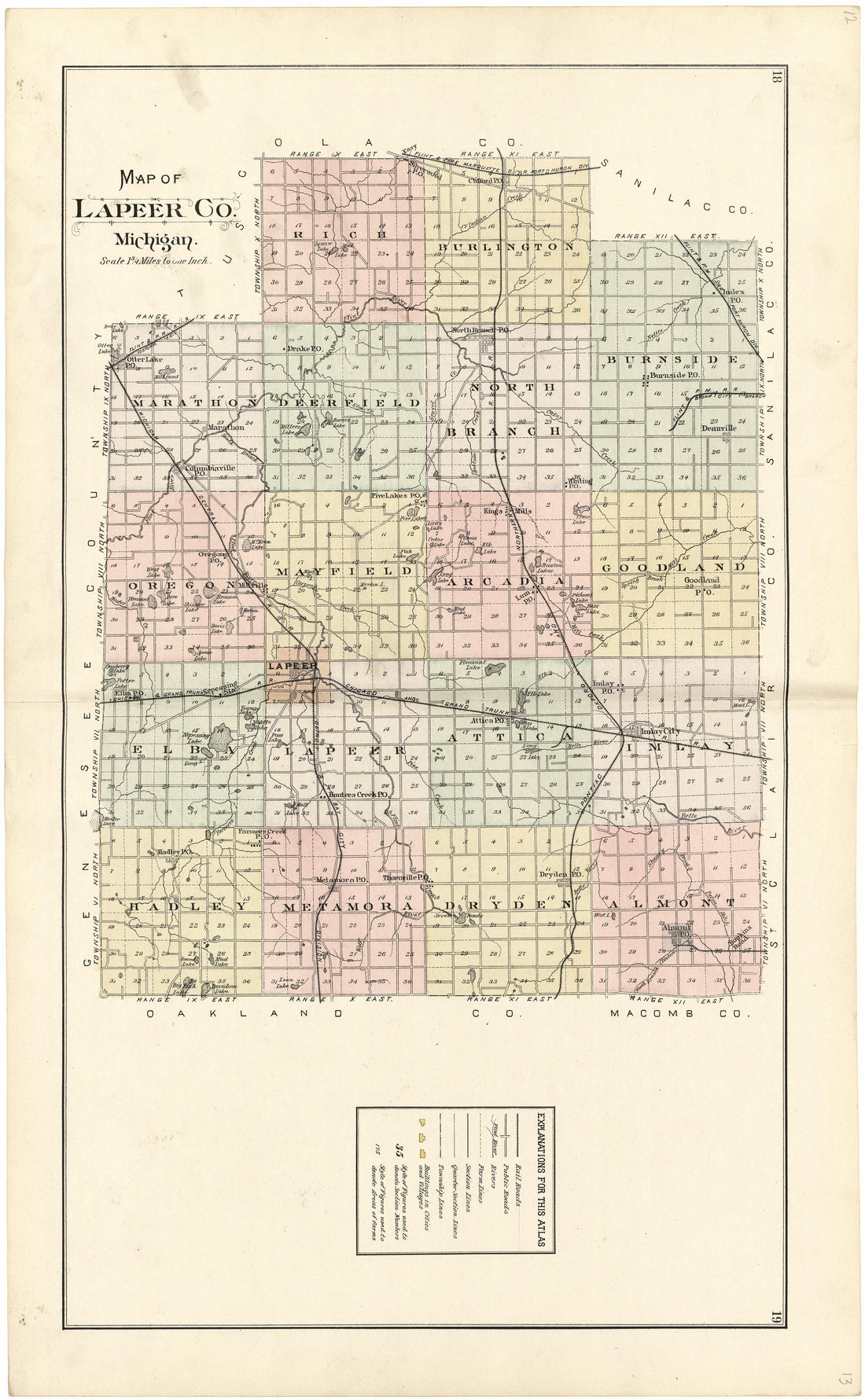 Map of Lapeer County Michigan from Atlas and Directory of Lapeer County, Michigan 1893 by Relic Map Company