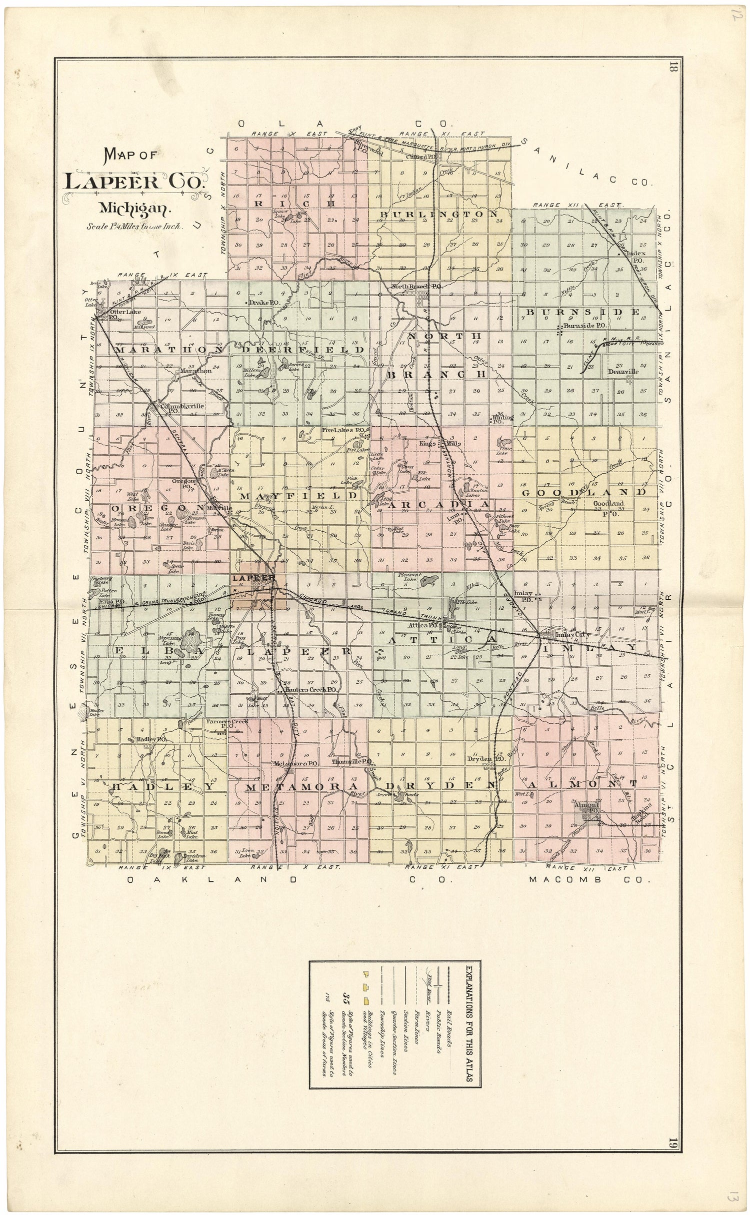 Map of Lapeer County Michigan from Atlas and Directory of Lapeer County, Michigan 1893 by Relic Map Company