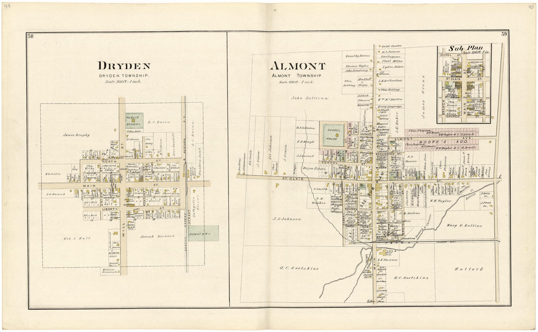 Dryden; Almont from Atlas and Directory of Lapeer County, Michigan 1893 by Relic Map Company