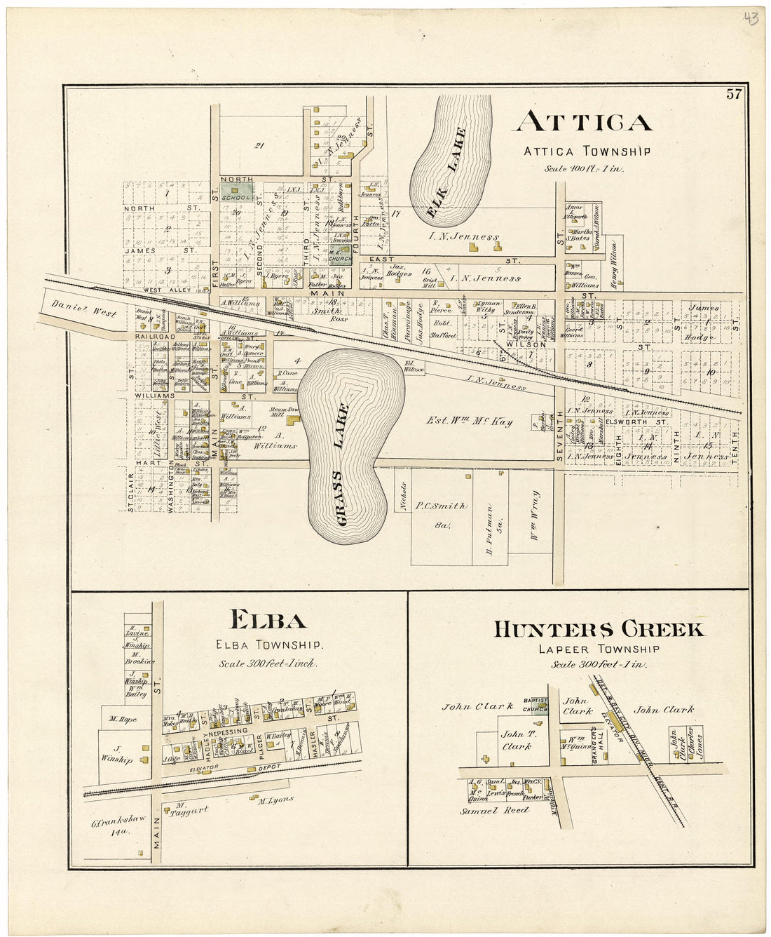 Attica; Elba; Hunters Creek from Atlas and Directory of Lapeer County, Michigan 1893 by Relic Map Company