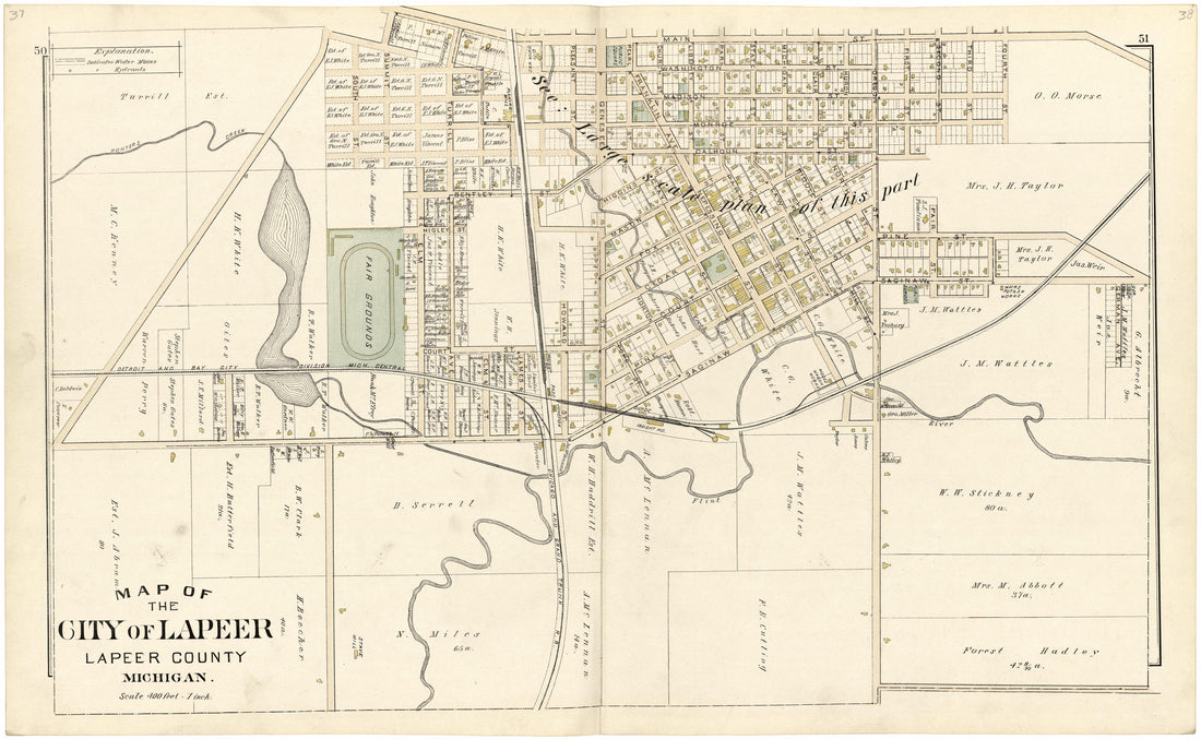 Map of the City of Lapeer from Atlas and Directory of Lapeer County, Michigan 1893 by Relic Map Company