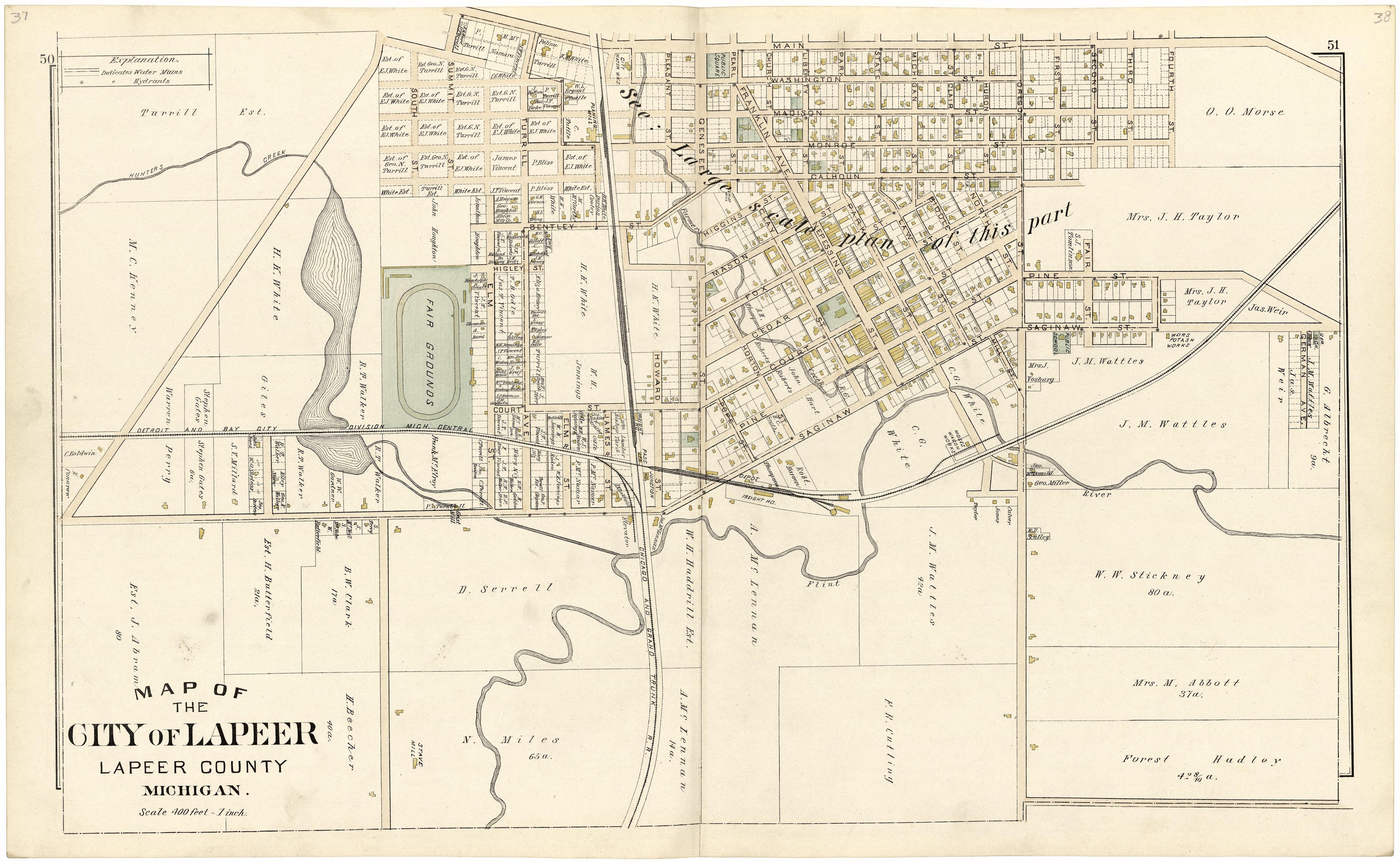 Map of the City of Lapeer from Atlas and Directory of Lapeer County, Michigan 1893 by Relic Map Company
