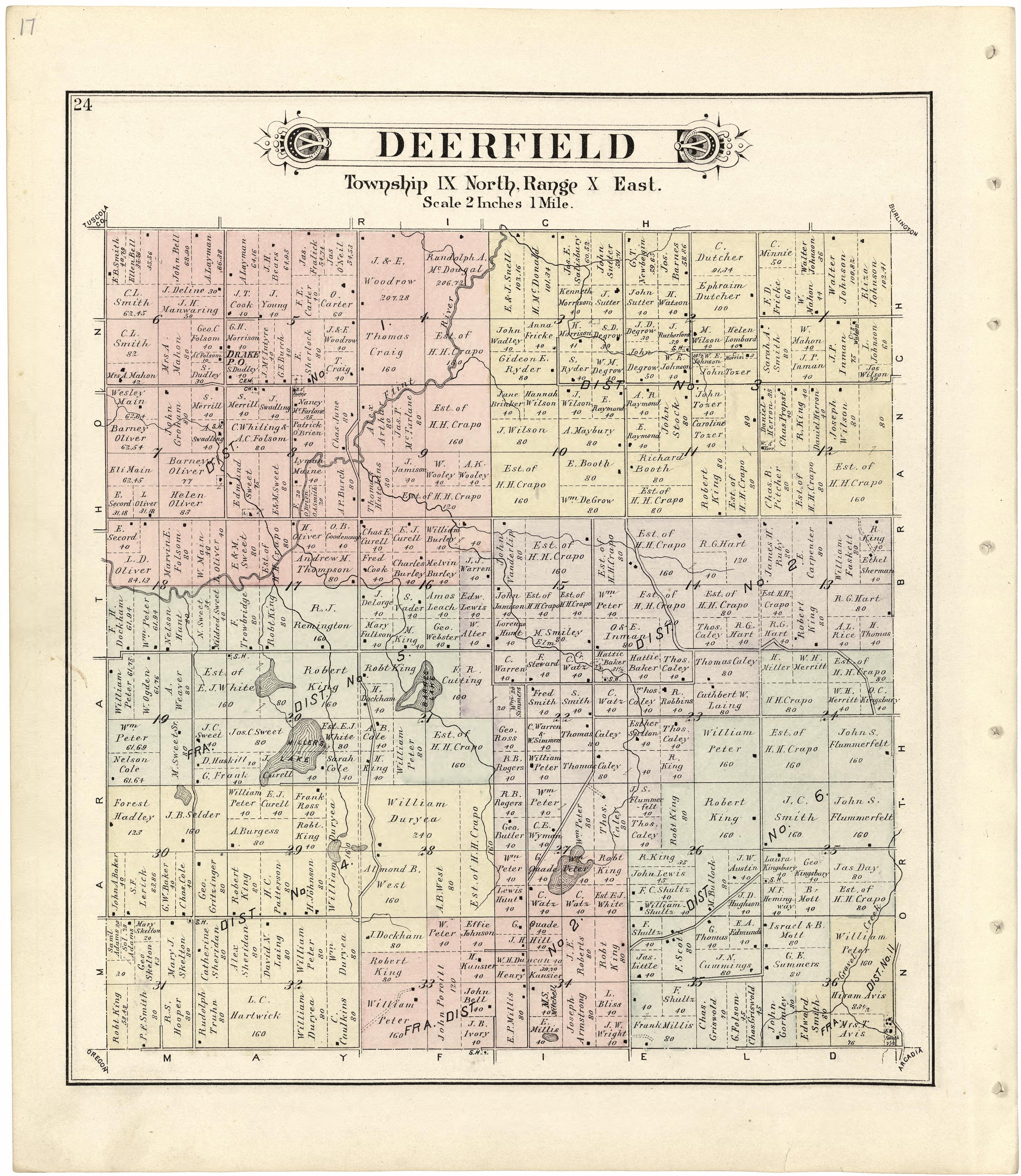 Deerfield from Atlas and Directory of Lapeer County, Michigan 1893 by Relic Map Company
