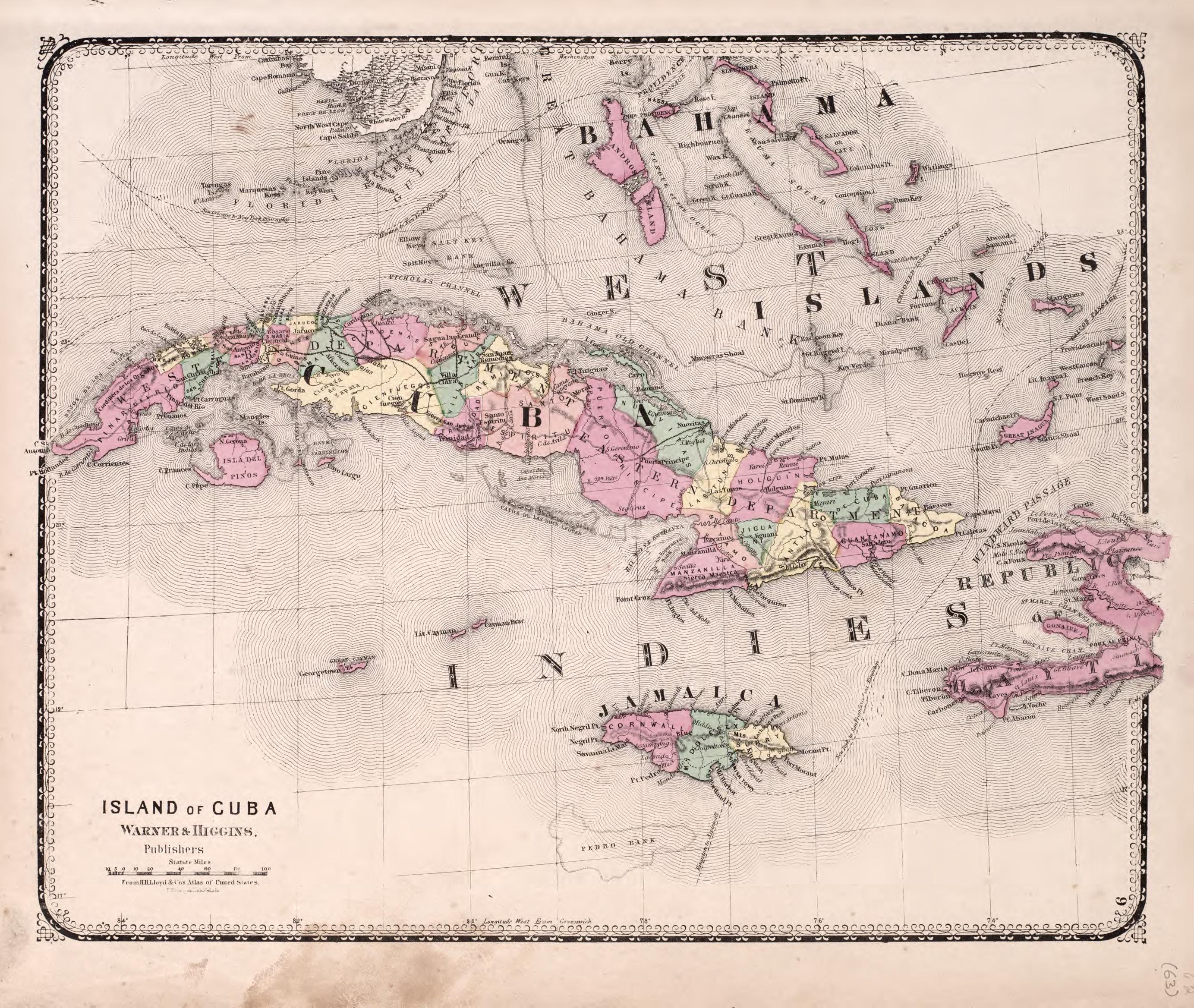 Cuba from Atlas of Kendall County and the State of Illinois : to Which Is Added an Atlas of the United States, Maps of the Hemispheres &amp;c. &amp;c. &amp;c 1870 by Relic Map Company