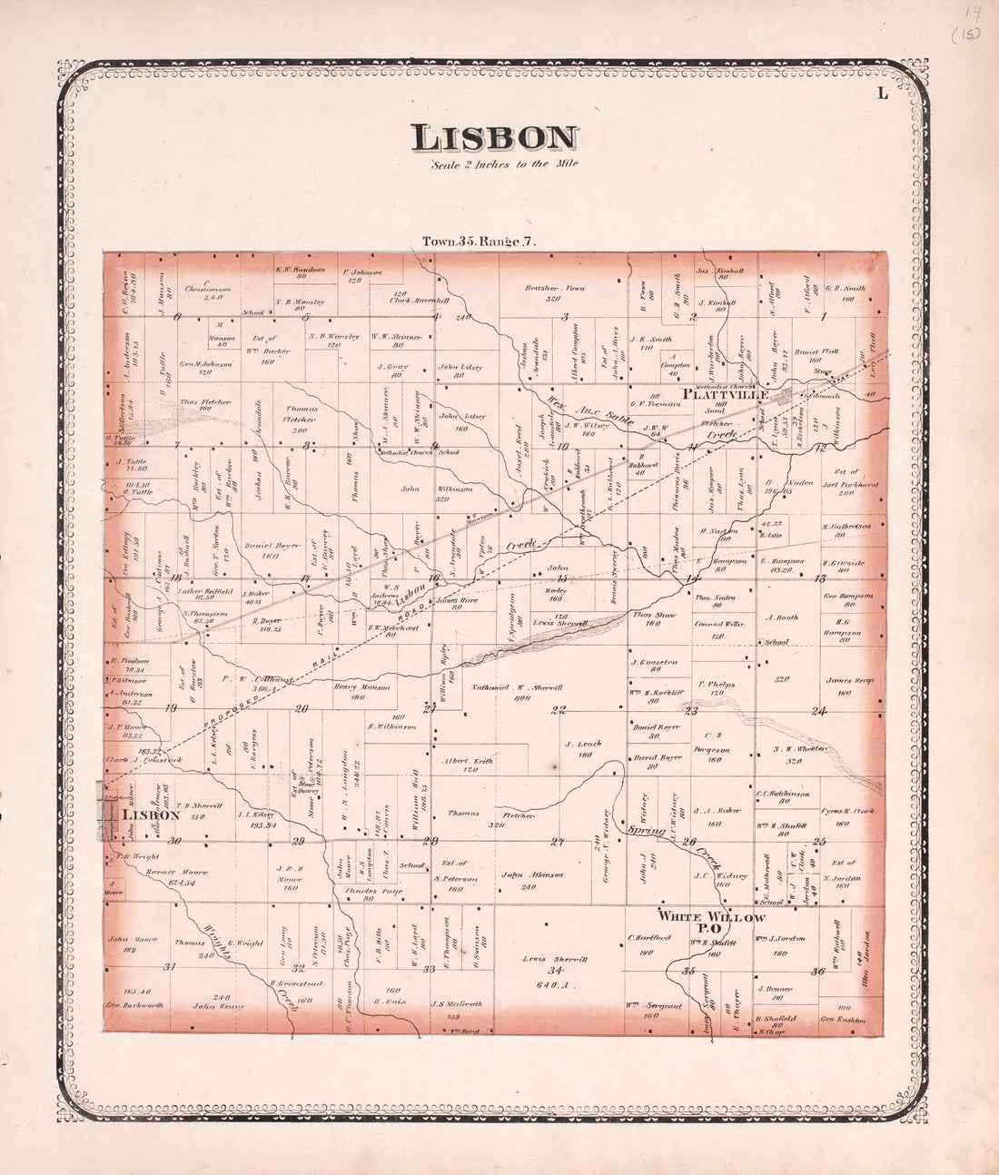 Lisbon from Atlas of Kendall County and the State of Illinois : to Which Is Added an Atlas of the United States, Maps of the Hemispheres &amp;c. &amp;c. &amp;c 1870 by Relic Map Company