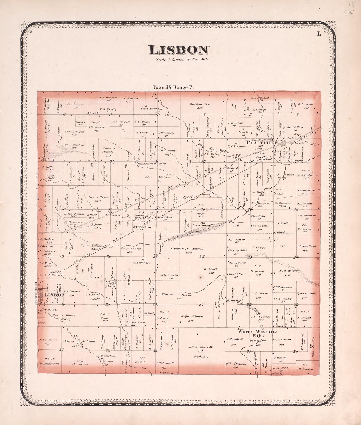 Lisbon from Atlas of Kendall County and the State of Illinois : to Which Is Added an Atlas of the United States, Maps of the Hemispheres &amp;c. &amp;c. &amp;c 1870 by Relic Map Company
