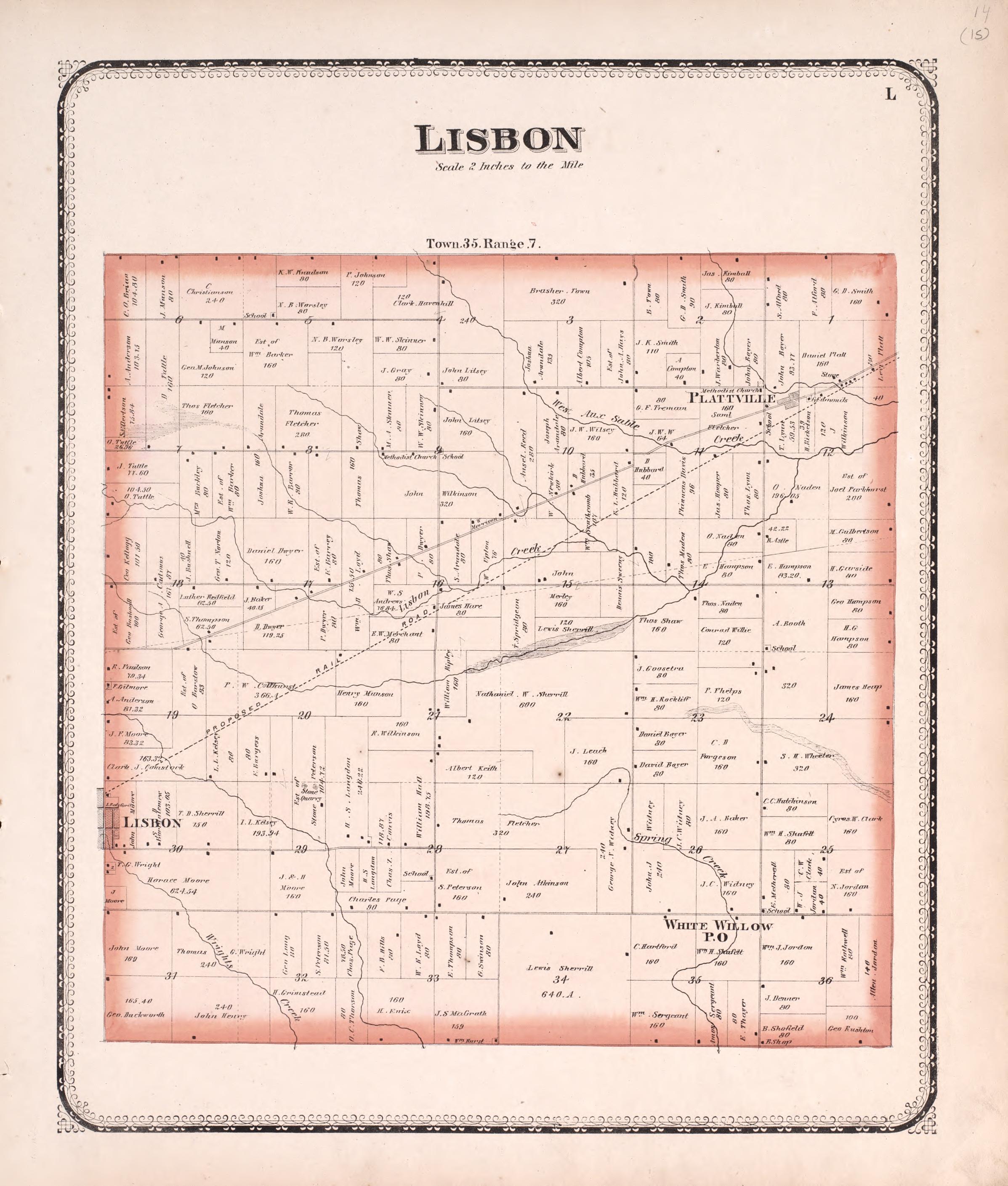 Lisbon from Atlas of Kendall County and the State of Illinois : to Which Is Added an Atlas of the United States, Maps of the Hemispheres &amp;c. &amp;c. &amp;c 1870 by Relic Map Company