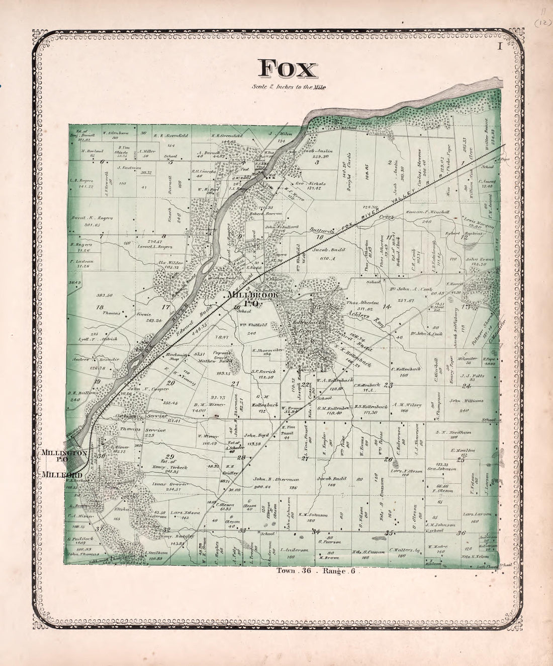 Fox from Atlas of Kendall County and the State of Illinois : to Which Is Added an Atlas of the United States, Maps of the Hemispheres &amp;c. &amp;c. &amp;c 1870 by Relic Map Company
