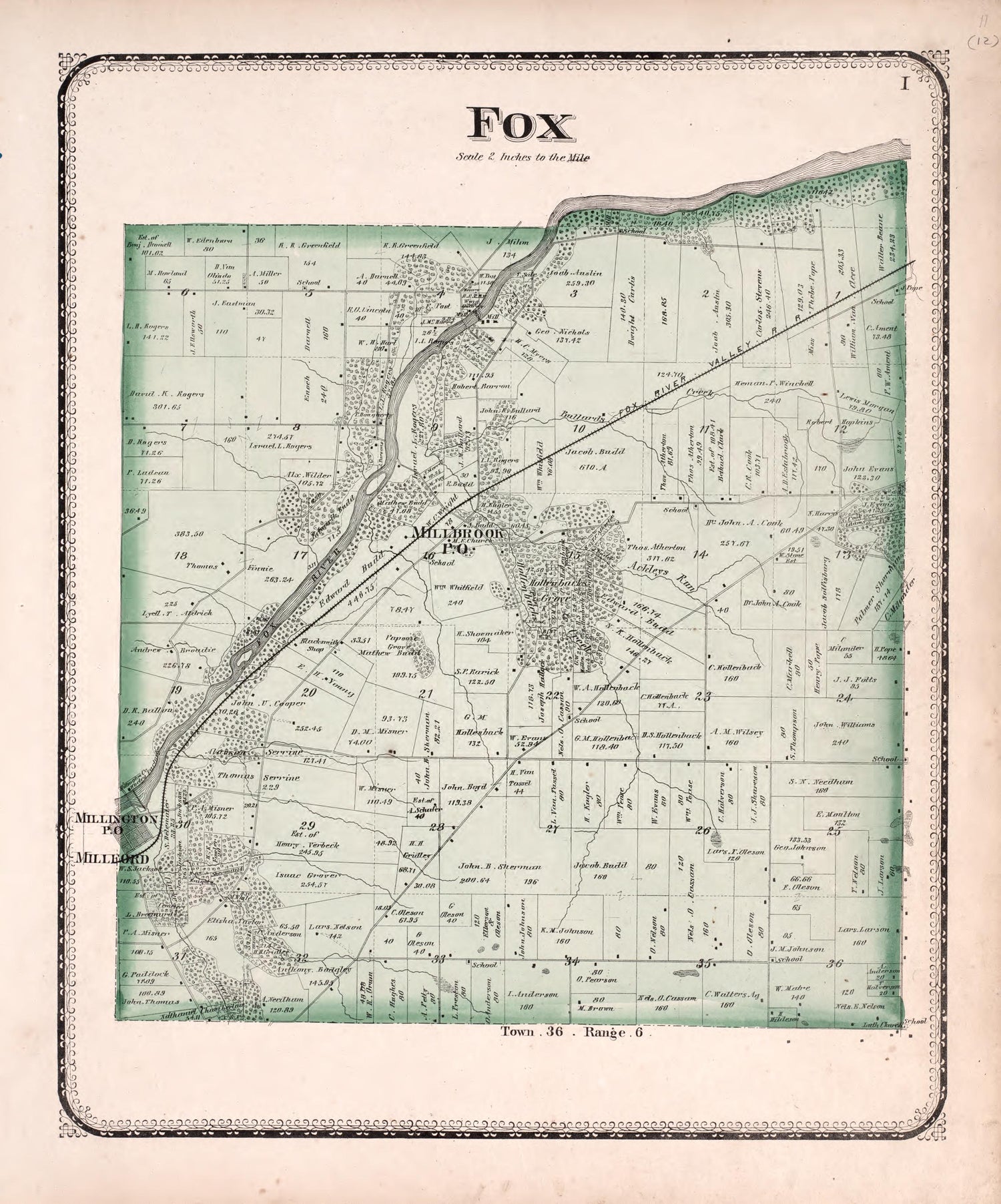 Fox from Atlas of Kendall County and the State of Illinois : to Which Is Added an Atlas of the United States, Maps of the Hemispheres &amp;c. &amp;c. &amp;c 1870 by Relic Map Company