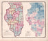 Political Divisions of Illinois from Atlas of Kendall County and the State of Illinois : to Which Is Added an Atlas of the United States, Maps of the Hemispheres &c. &c. &c 1870 by Relic Map Company