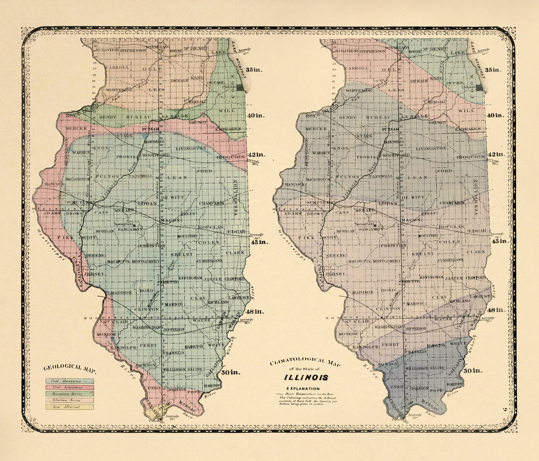 Climatological Map of Illinois from Atlas of Kendall County and the State of Illinois : to Which Is Added an Atlas of the United States, Maps of the Hemispheres &amp;c. &amp;c. &amp;c 1870