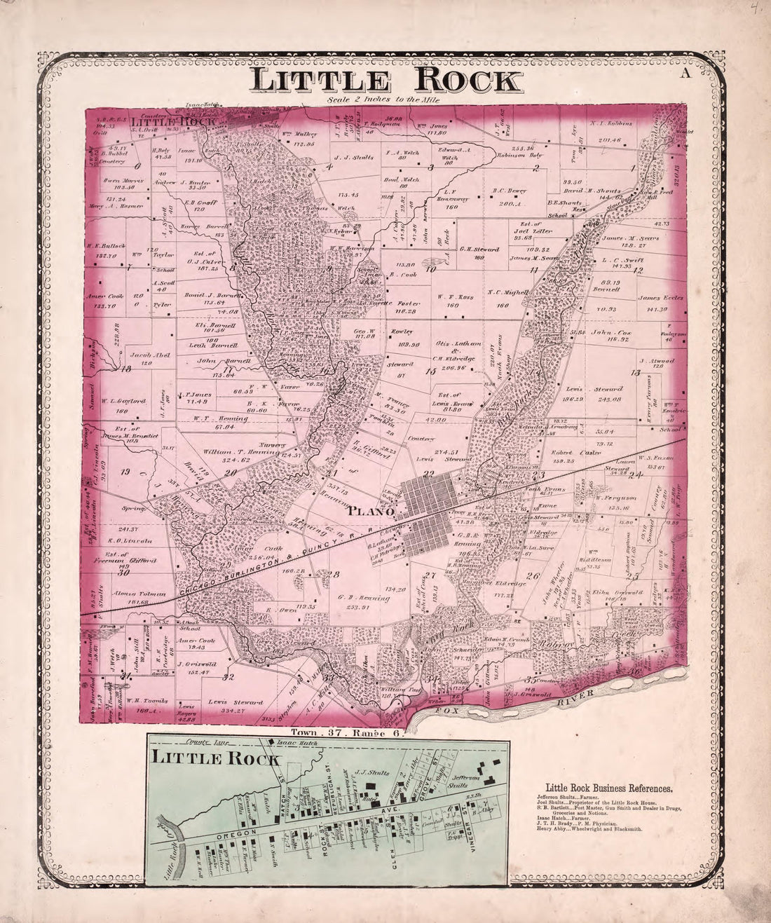 Little Rock from Atlas of Kendall County and the State of Illinois : to Which Is Added an Atlas of the United States, Maps of the Hemispheres &amp;c. &amp;c. &amp;c 1870 by Relic Map Company
