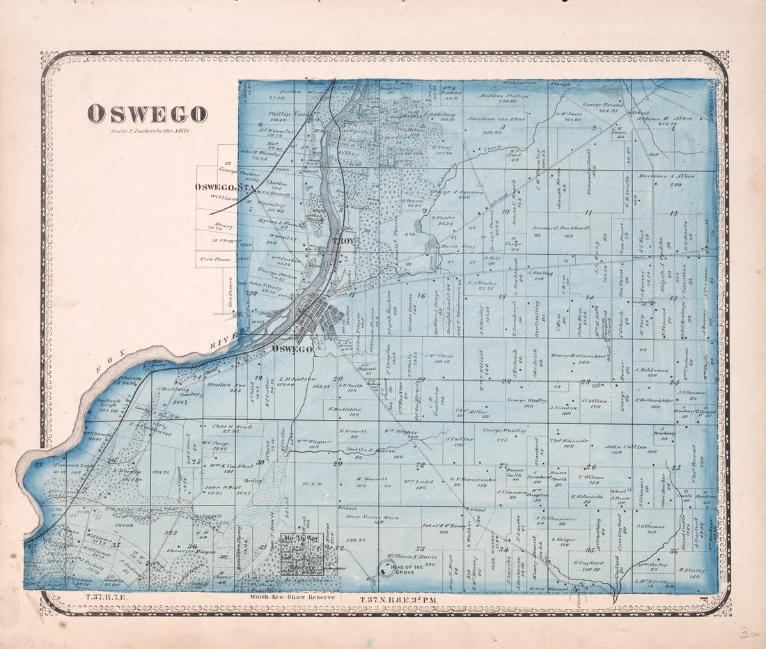 Oswego from Atlas of Kendall County and the State of Illinois : to Which Is Added an Atlas of the United States, Maps of the Hemispheres &amp;c. &amp;c. &amp;c 1870 by Relic Map Company
