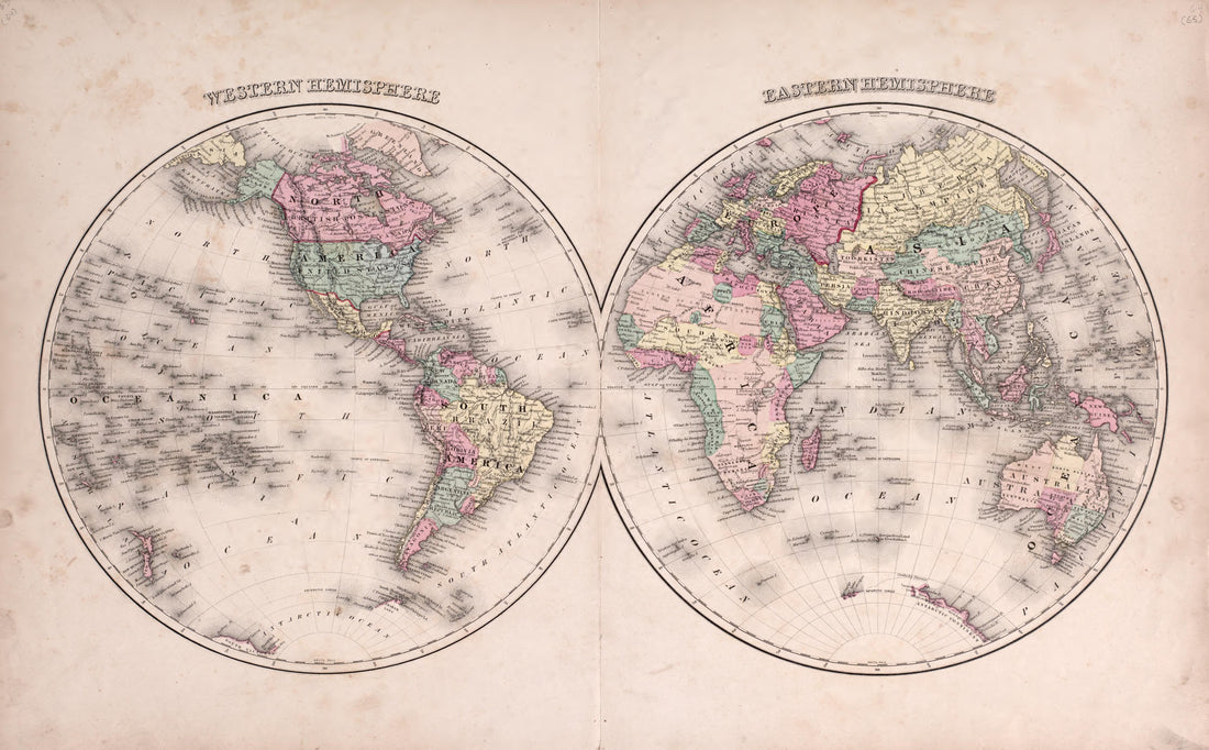 World from Atlas of Kendall County and the State of Illinois : to Which Is Added an Atlas of the United States, Maps of the Hemispheres &amp;c. &amp;c. &amp;c 1870 by Relic Map Company