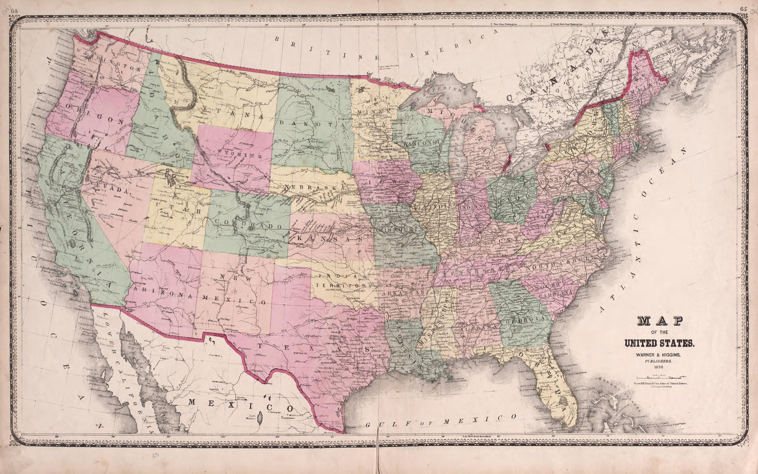 United States from Atlas of Kendall County and the State of Illinois : to Which Is Added an Atlas of the United States, Maps of the Hemispheres &amp;c. &amp;c. &amp;c 1870 by Relic Map Company