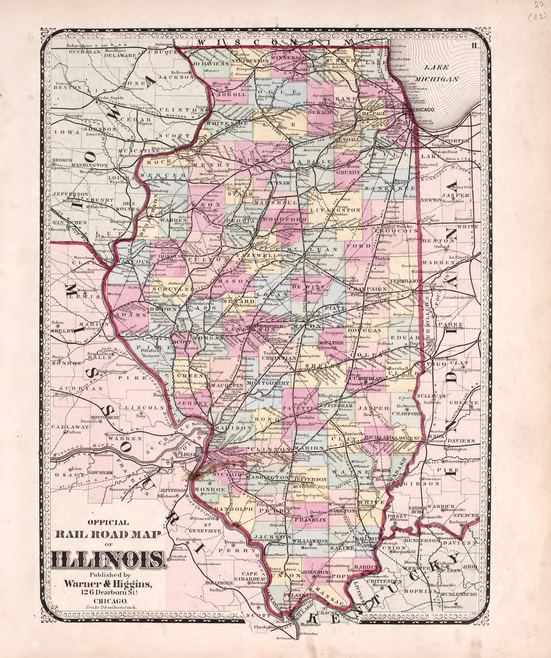 Official Railroad Map of Illinois from Atlas of Kendall County and the State of Illinois : to Which Is Added an Atlas of the United States, Maps of the Hemispheres &amp;c. &amp;c. &amp;c 1870 by Relic Map Company