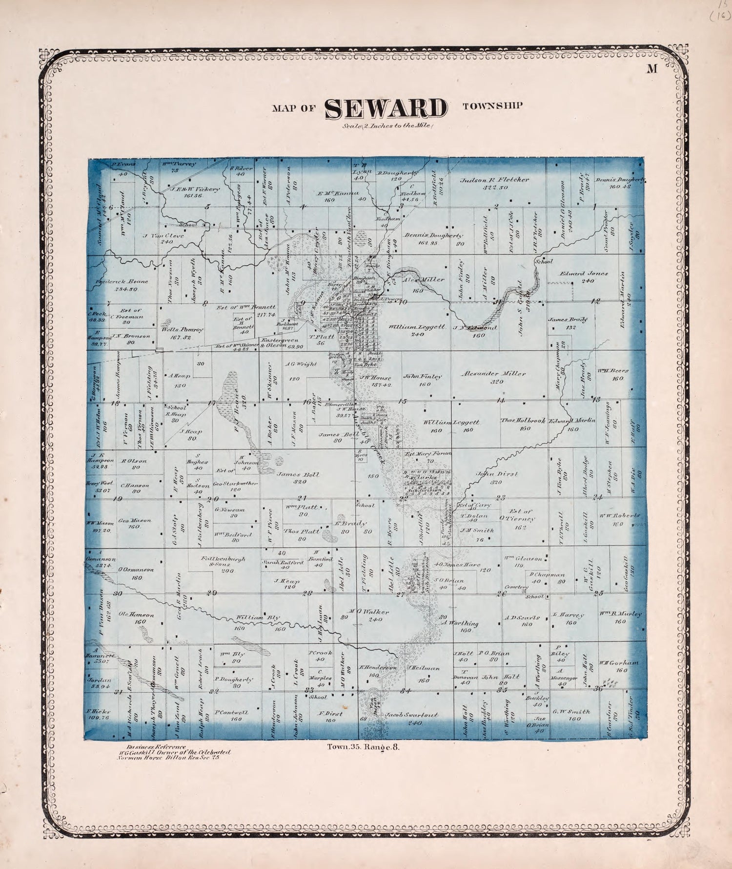 Seward from Atlas of Kendall County and the State of Illinois : to Which Is Added an Atlas of the United States, Maps of the Hemispheres &amp;c. &amp;c. &amp;c 1870 by Relic Map Company