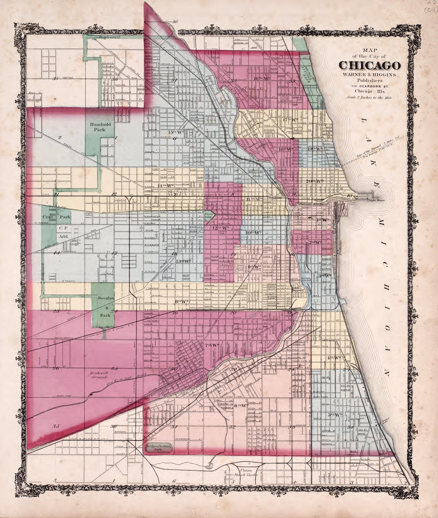 Chicago from Atlas of Kendall County and the State of Illinois : to Which Is Added an Atlas of the United States, Maps of the Hemispheres &amp;c. &amp;c. &amp;c 1870 by Relic Map Company