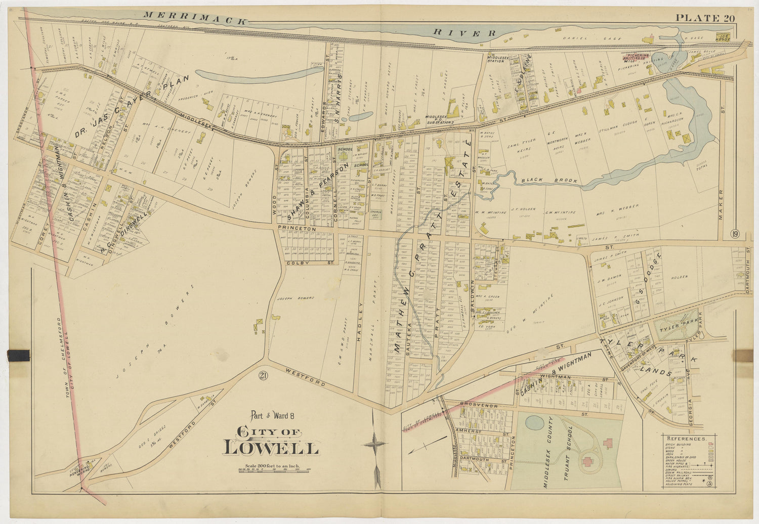 This old map of Boston, Lowell, Massachusetts,  was created by Richards Map Company in 1896