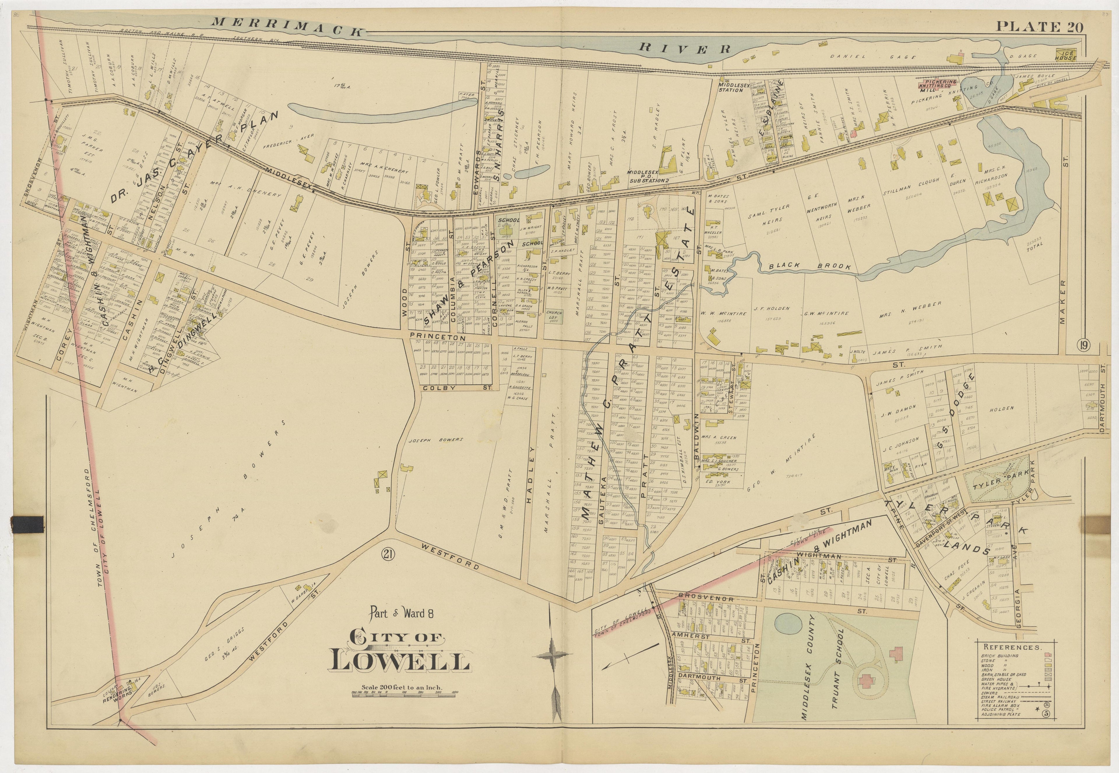 This old map of Boston, Lowell, Massachusetts,  was created by Richards Map Company in 1896
