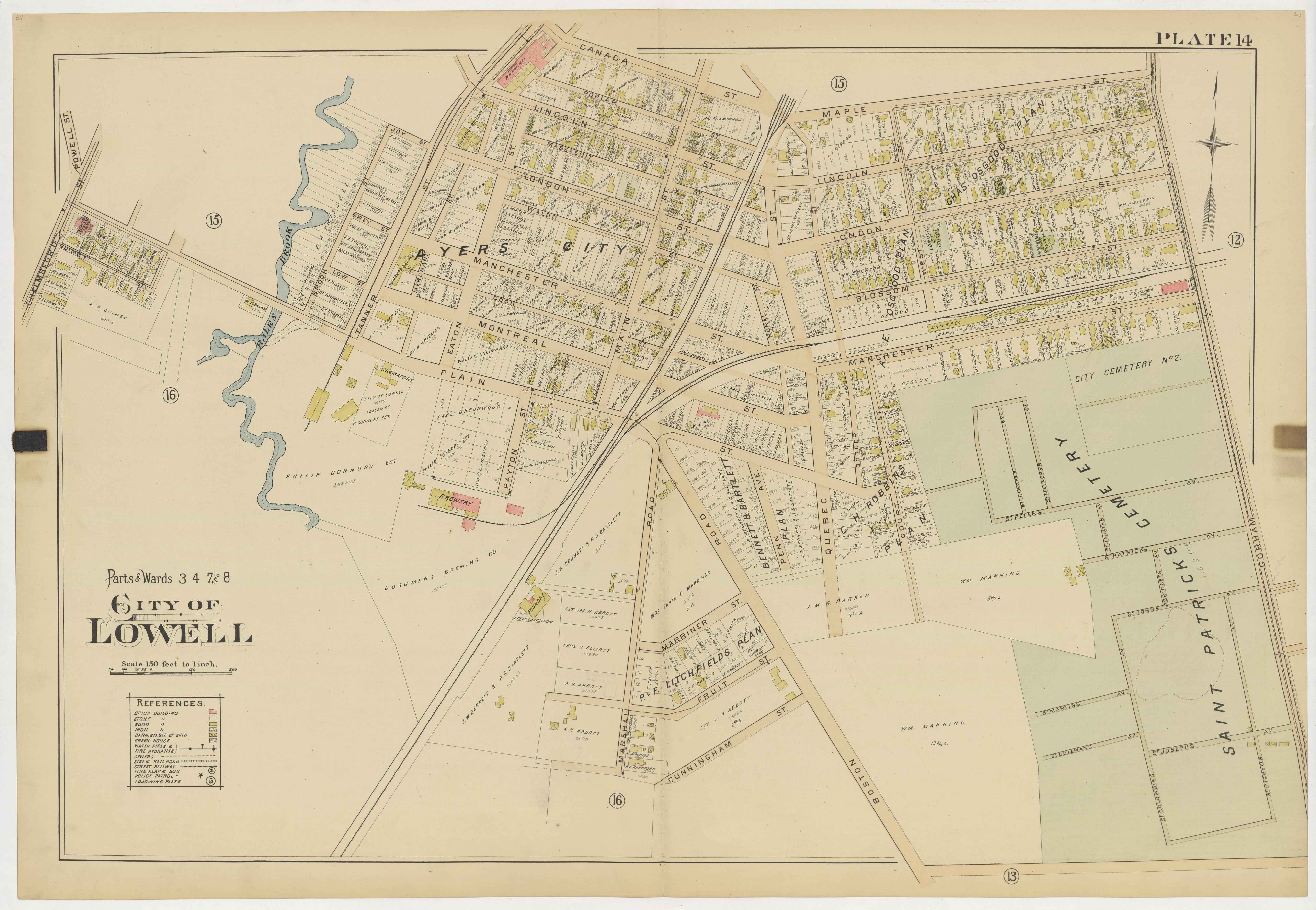 This old map of Boston, Lowell, Massachusetts,  was created by Richards Map Company in 1896