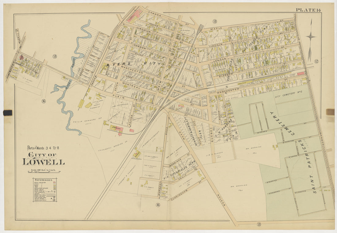 This old map of Boston, Lowell, Massachusetts,  was created by Richards Map Company in 1896