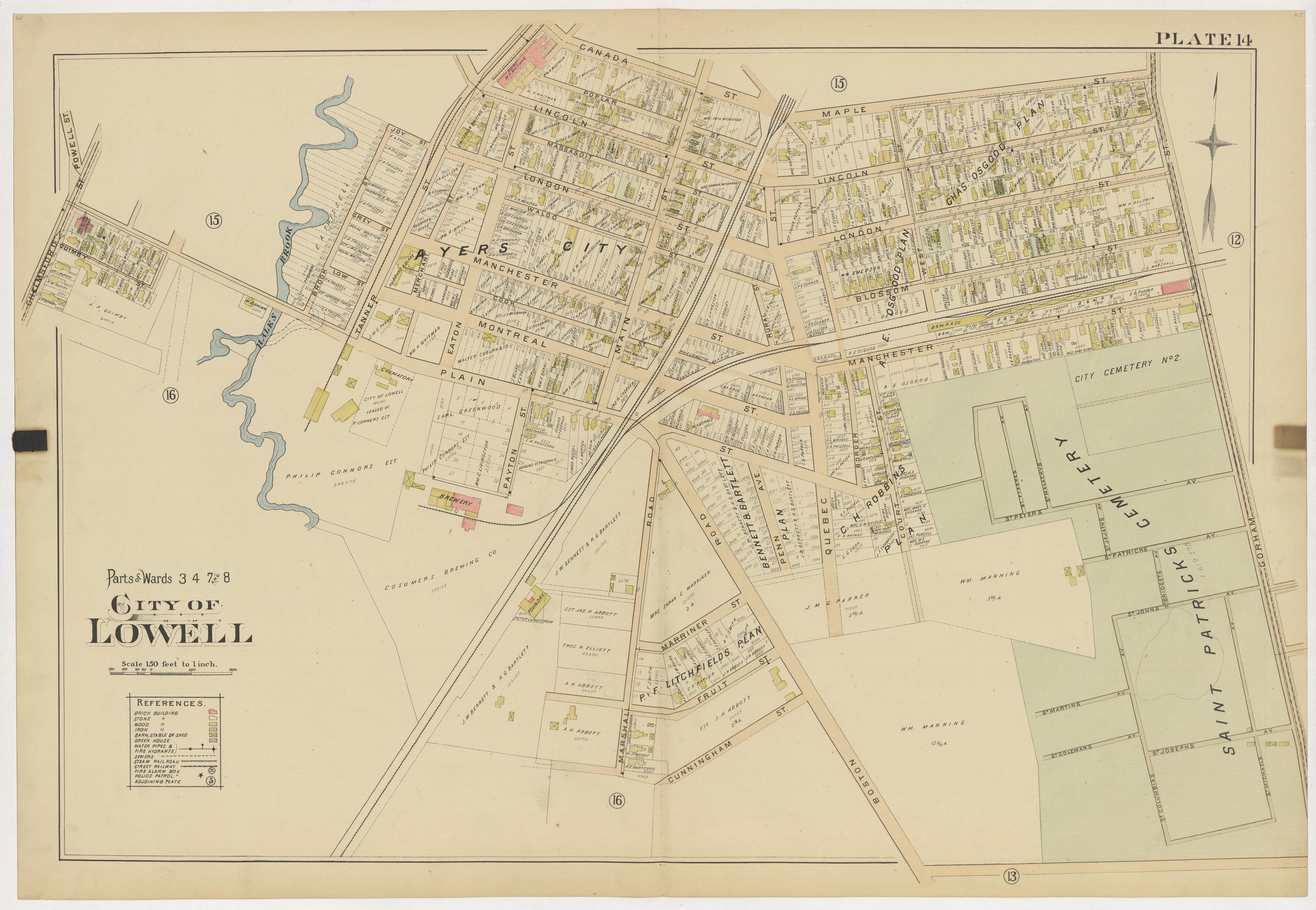 This old map of Boston, Lowell, Massachusetts,  was created by Richards Map Company in 1896