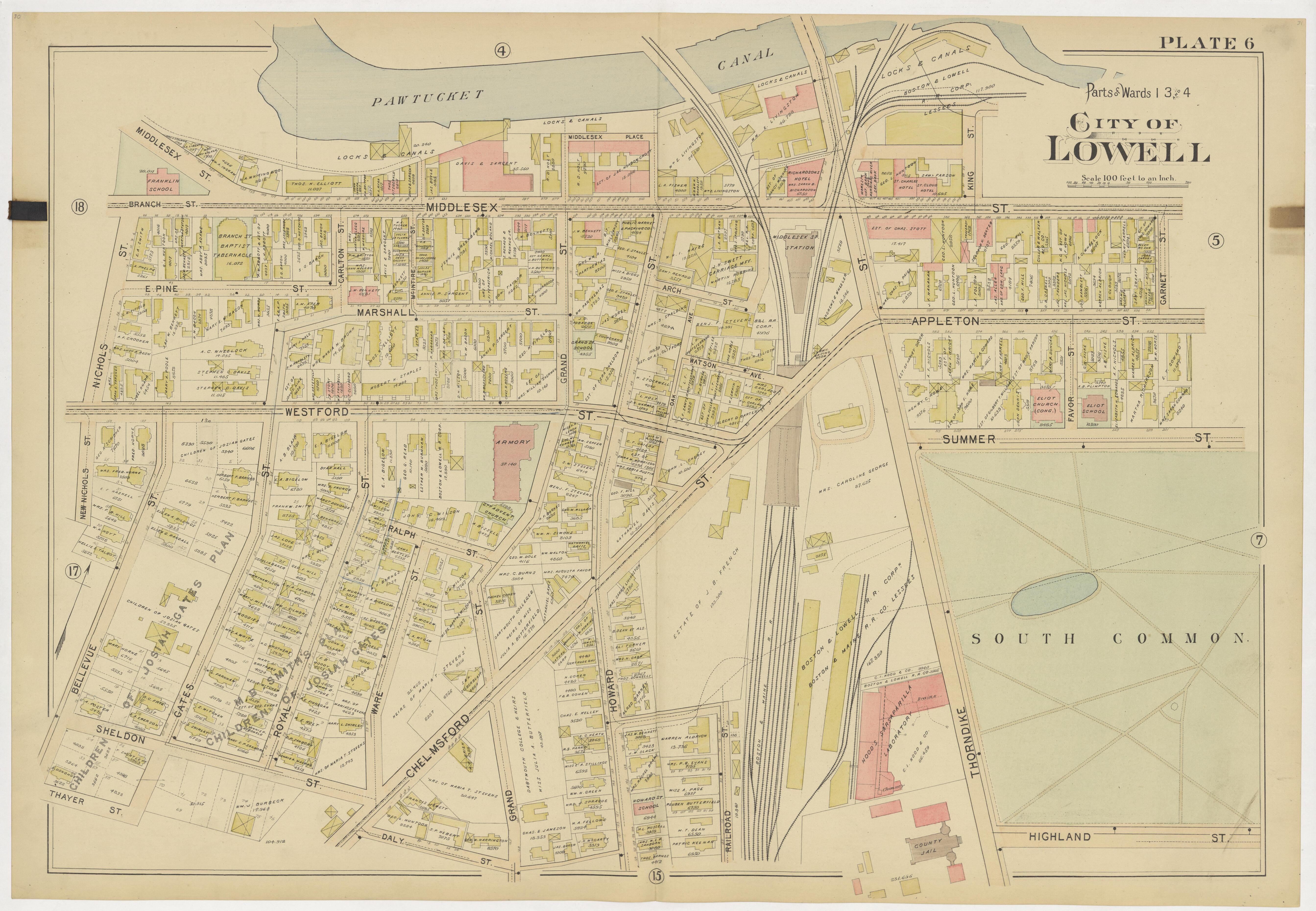 This old map of Boston, Lowell, Massachusetts,  was created by Richards Map Company in 1896