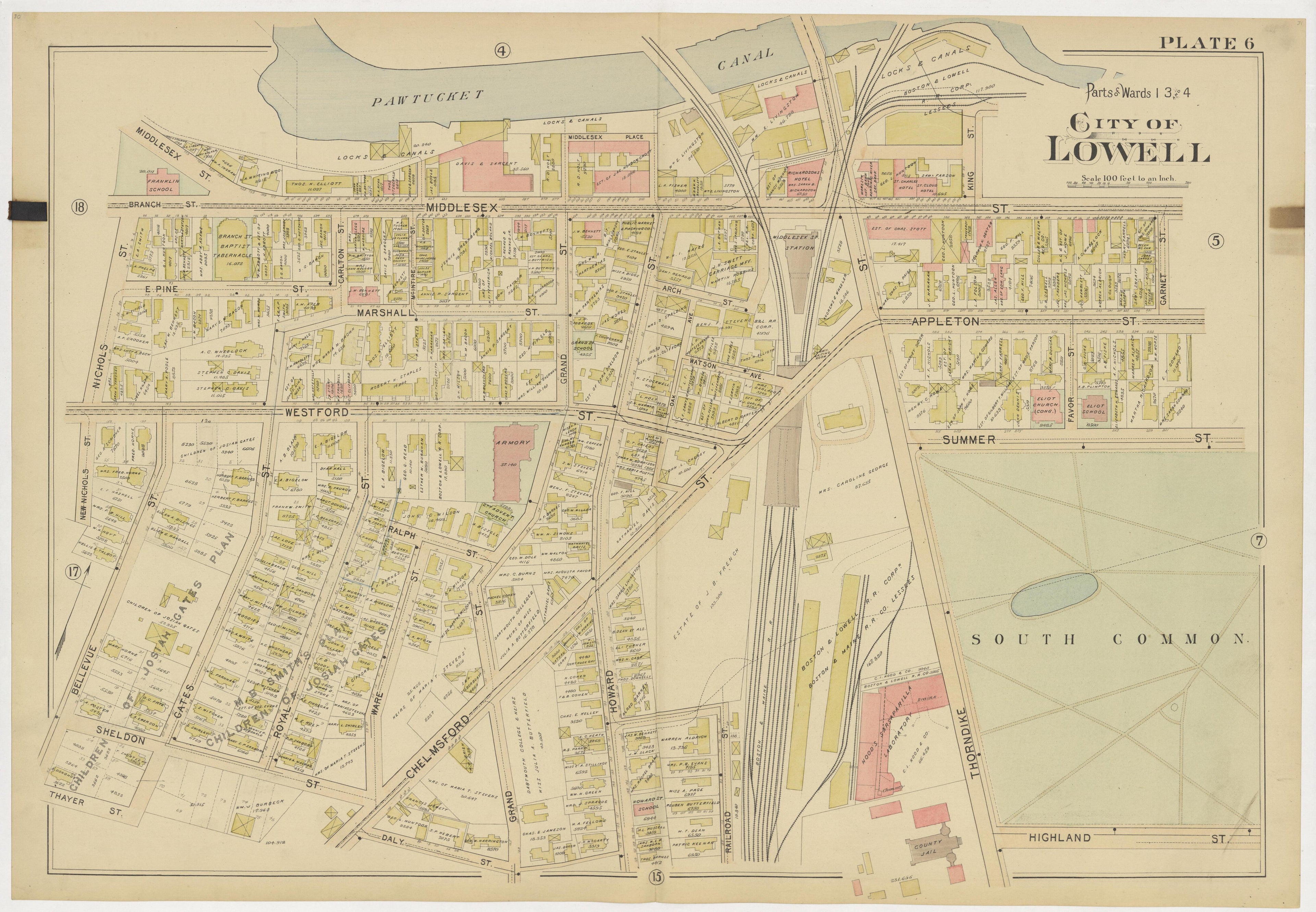 This old map of Boston, Lowell, Massachusetts,  was created by Richards Map Company in 1896